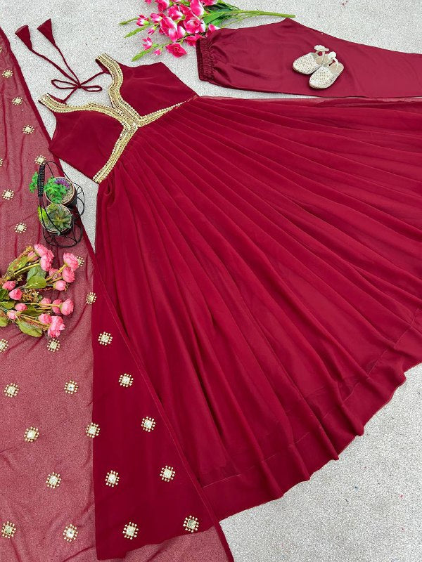 Designer Party Wear Gown With Bottom And Heavy Dupatta