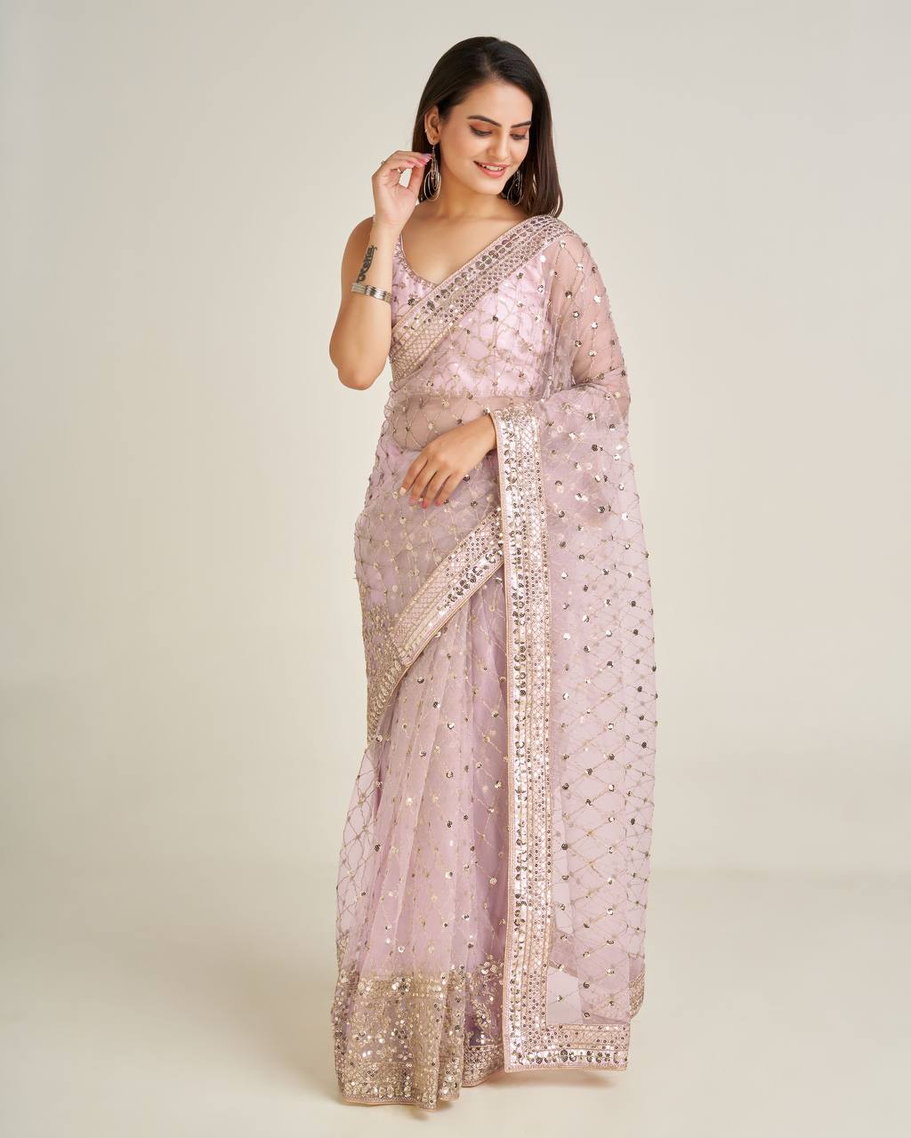Party Wear Designer Saree With Sequence & Dori Work