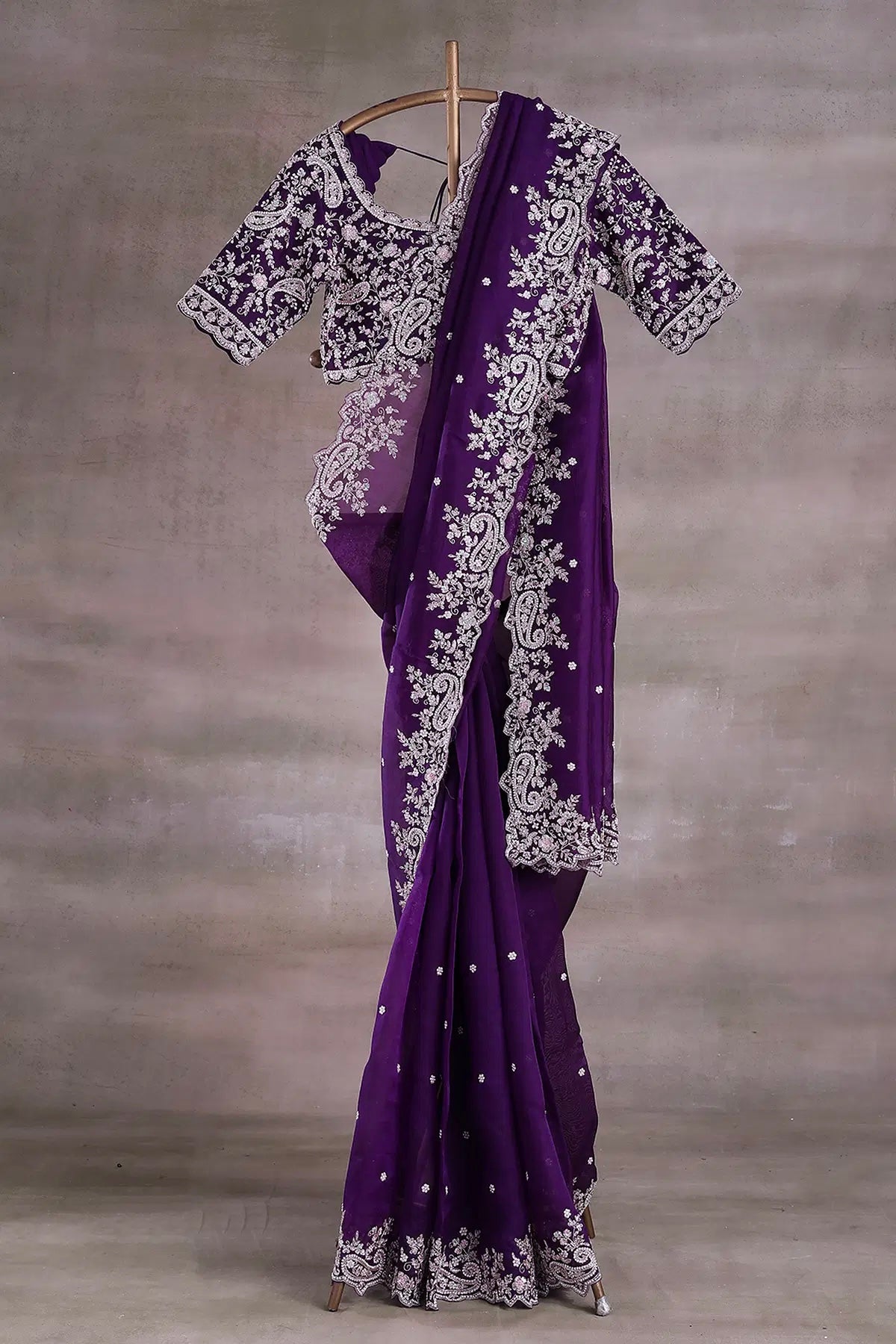 Party Wear Saree With Embroidery Codding & Sequins Work