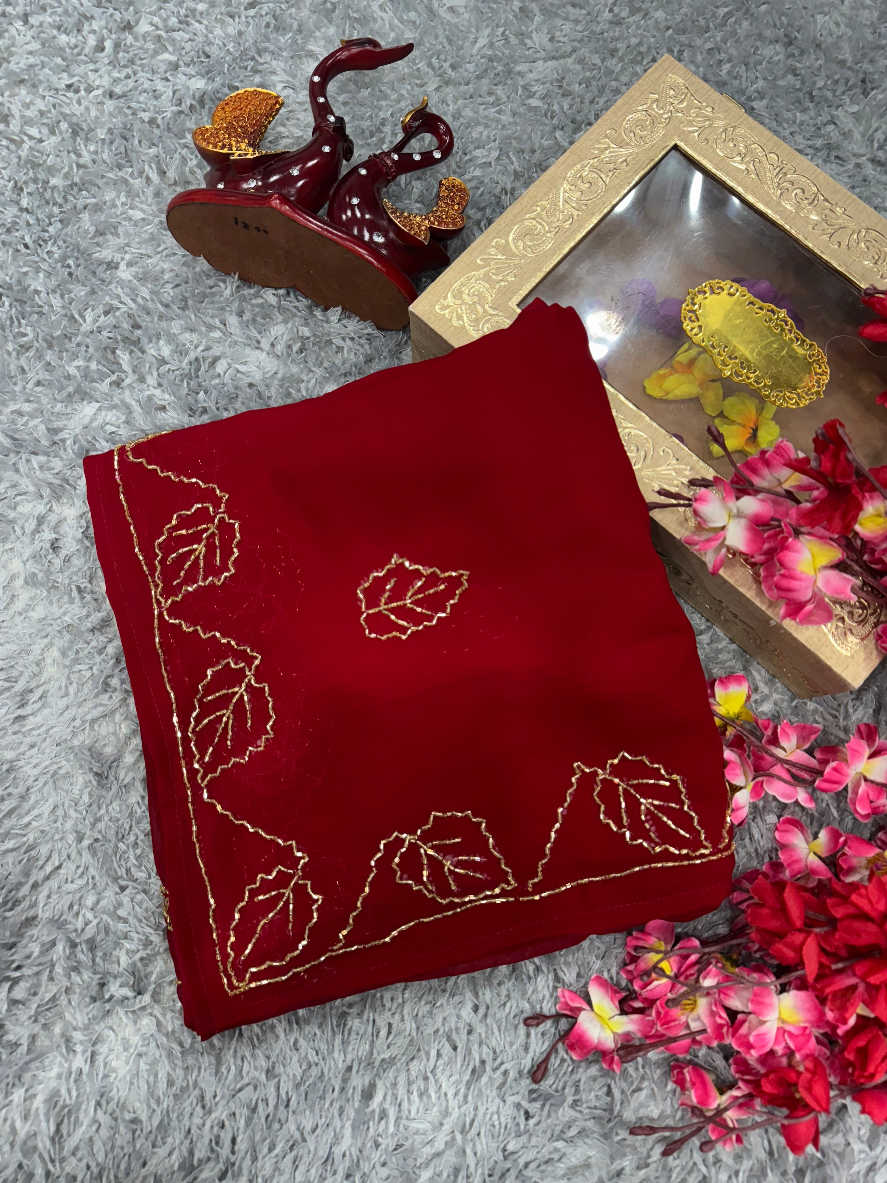 Designer Party Wear Saree With Beautiful Katdana Handwork