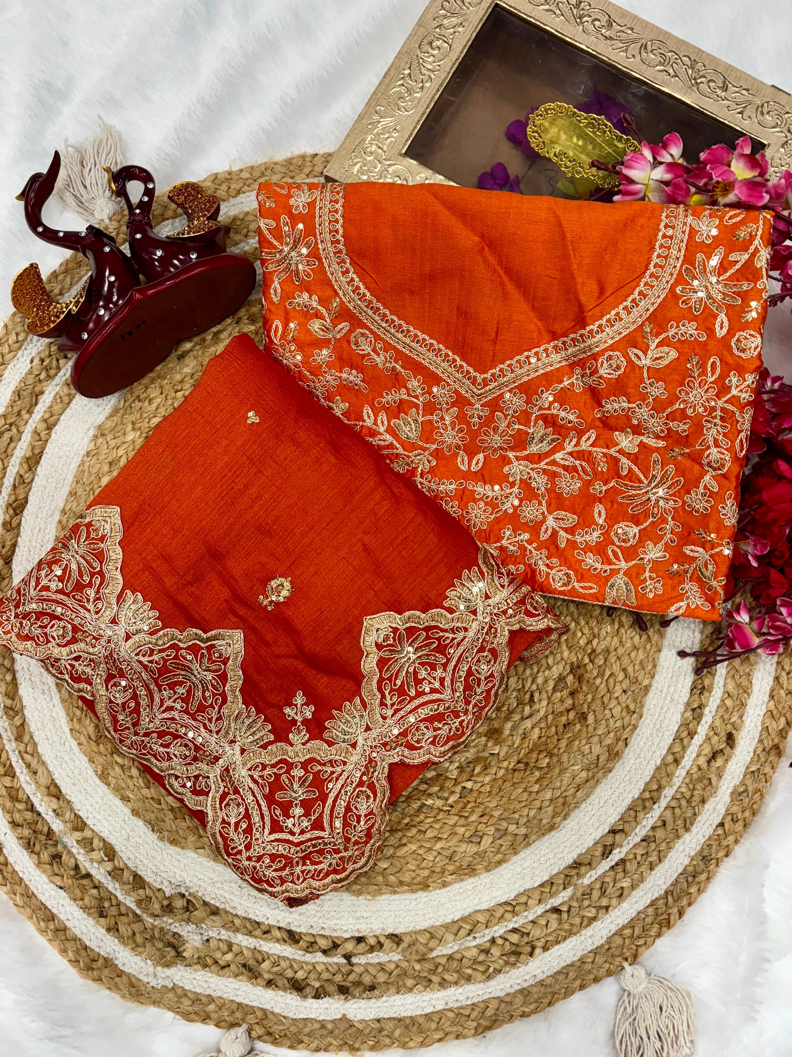 Fancy Saree With Beautiful Cording With Sequence Embroidery Work