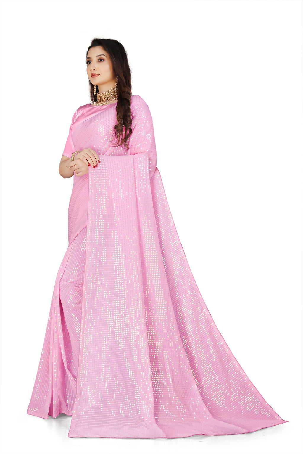 सीक्वेंस वर्क वाली पार्टी वियर डिज़ाइनर साड़ी