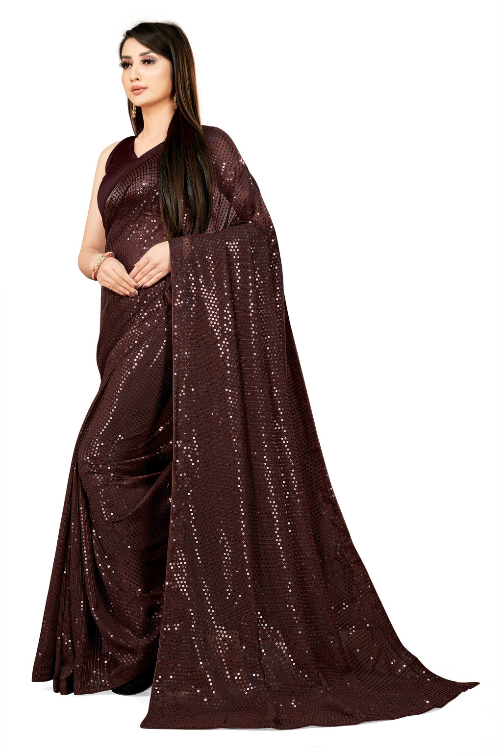 सीक्वेंस वर्क वाली पार्टी वियर डिज़ाइनर साड़ी