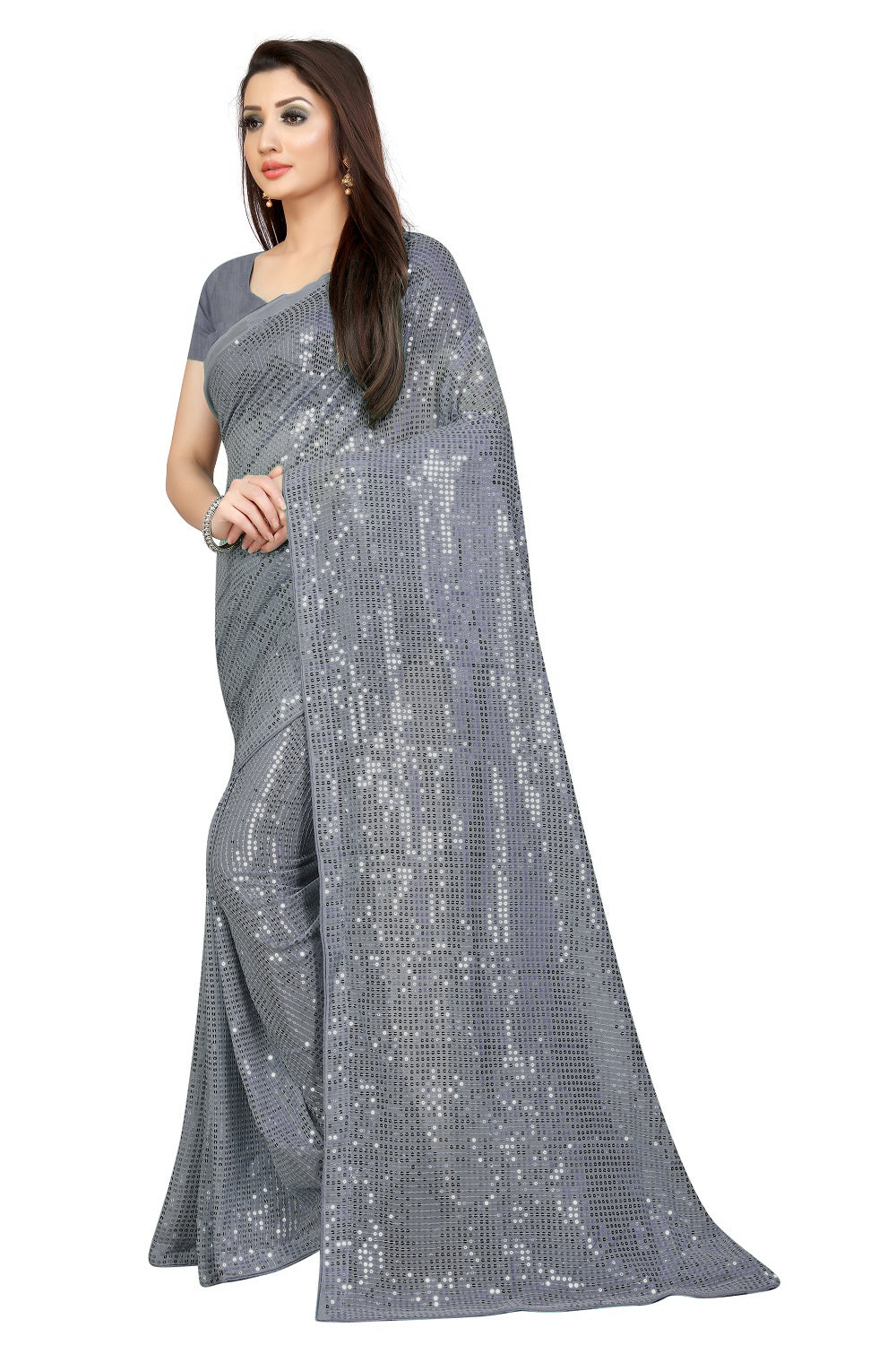 सीक्वेंस वर्क वाली पार्टी वियर डिज़ाइनर साड़ी