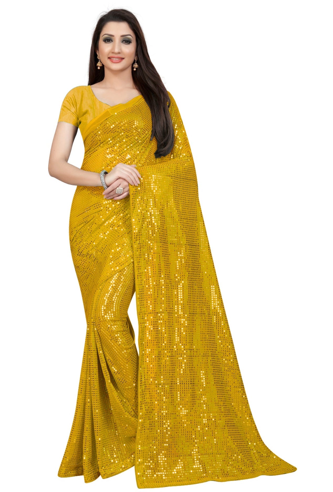 सीक्वेंस वर्क वाली पार्टी वियर डिज़ाइनर साड़ी