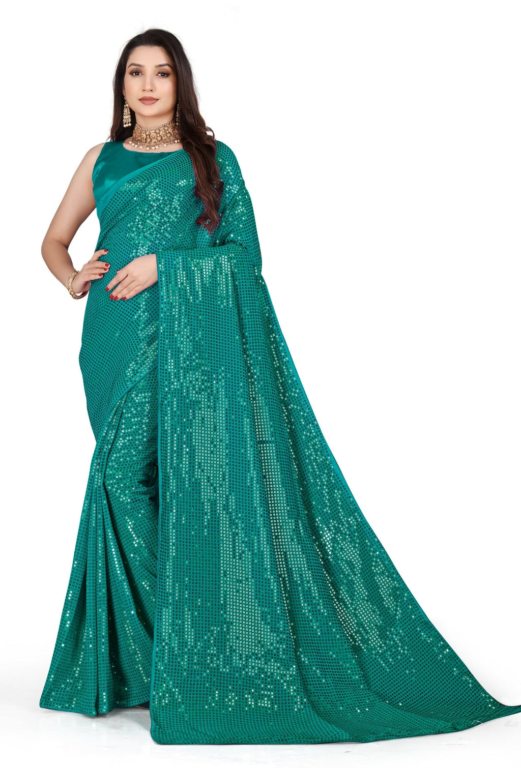 सीक्वेंस वर्क वाली पार्टी वियर डिज़ाइनर साड़ी
