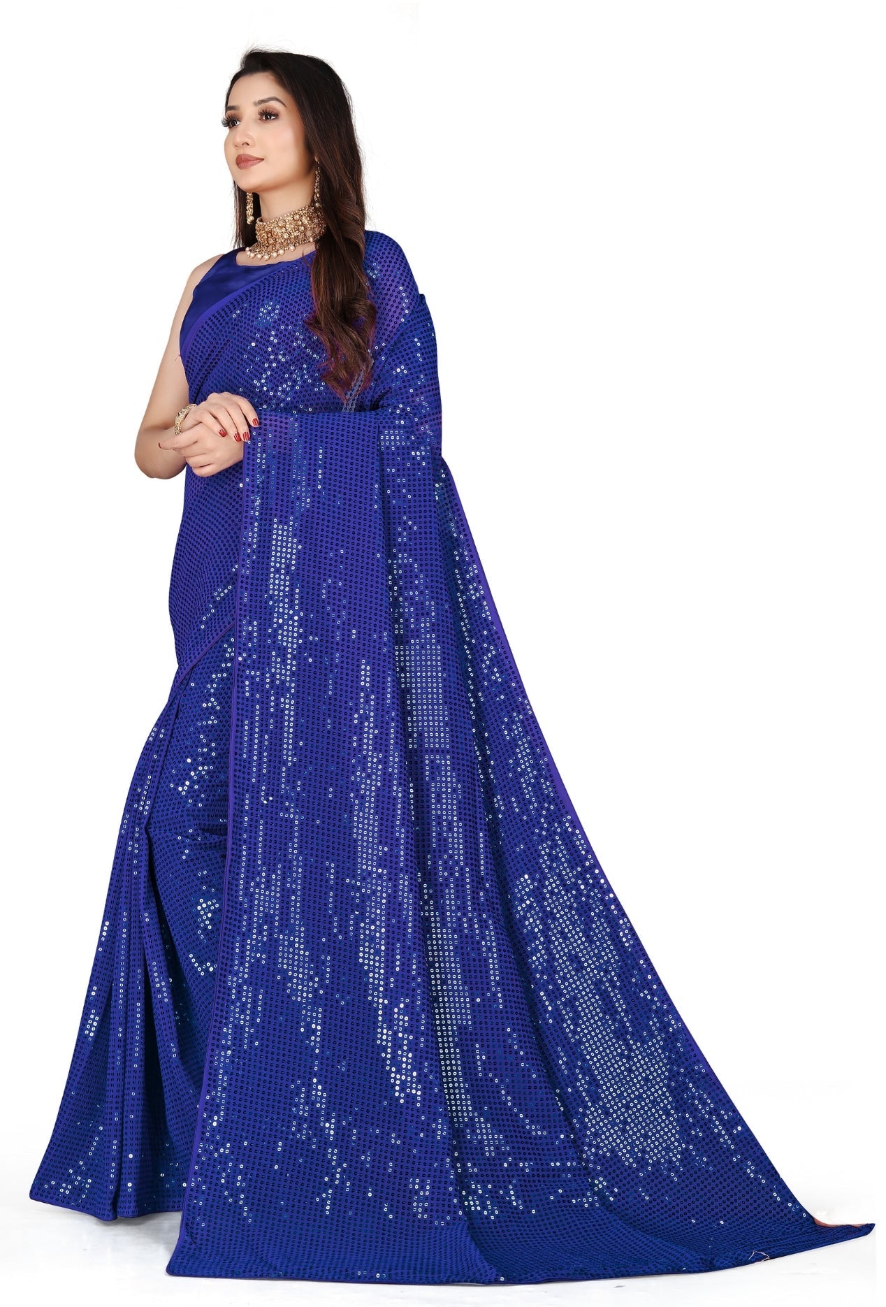 सीक्वेंस वर्क वाली पार्टी वियर डिज़ाइनर साड़ी