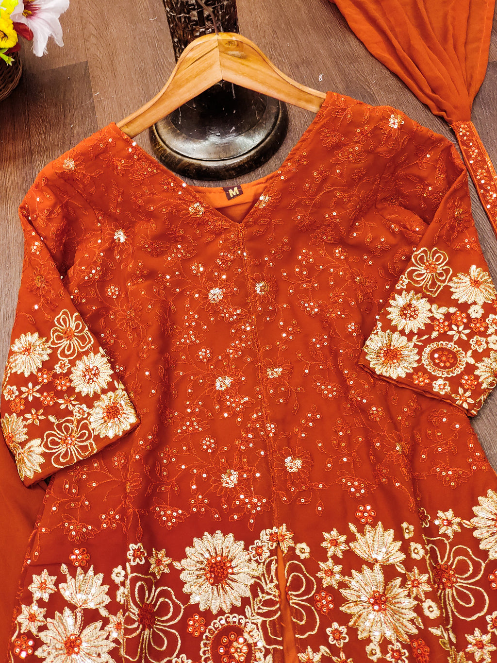 Designer Embroidered Georgette Suit Plazzo And Dupatta