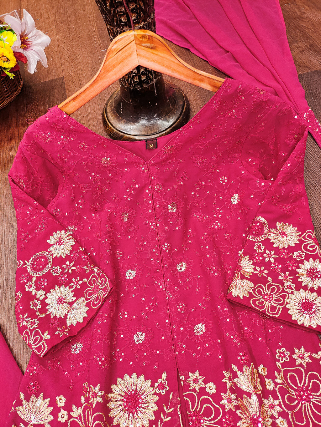 Designer Embroidered Georgette Suit Plazzo And Dupatta