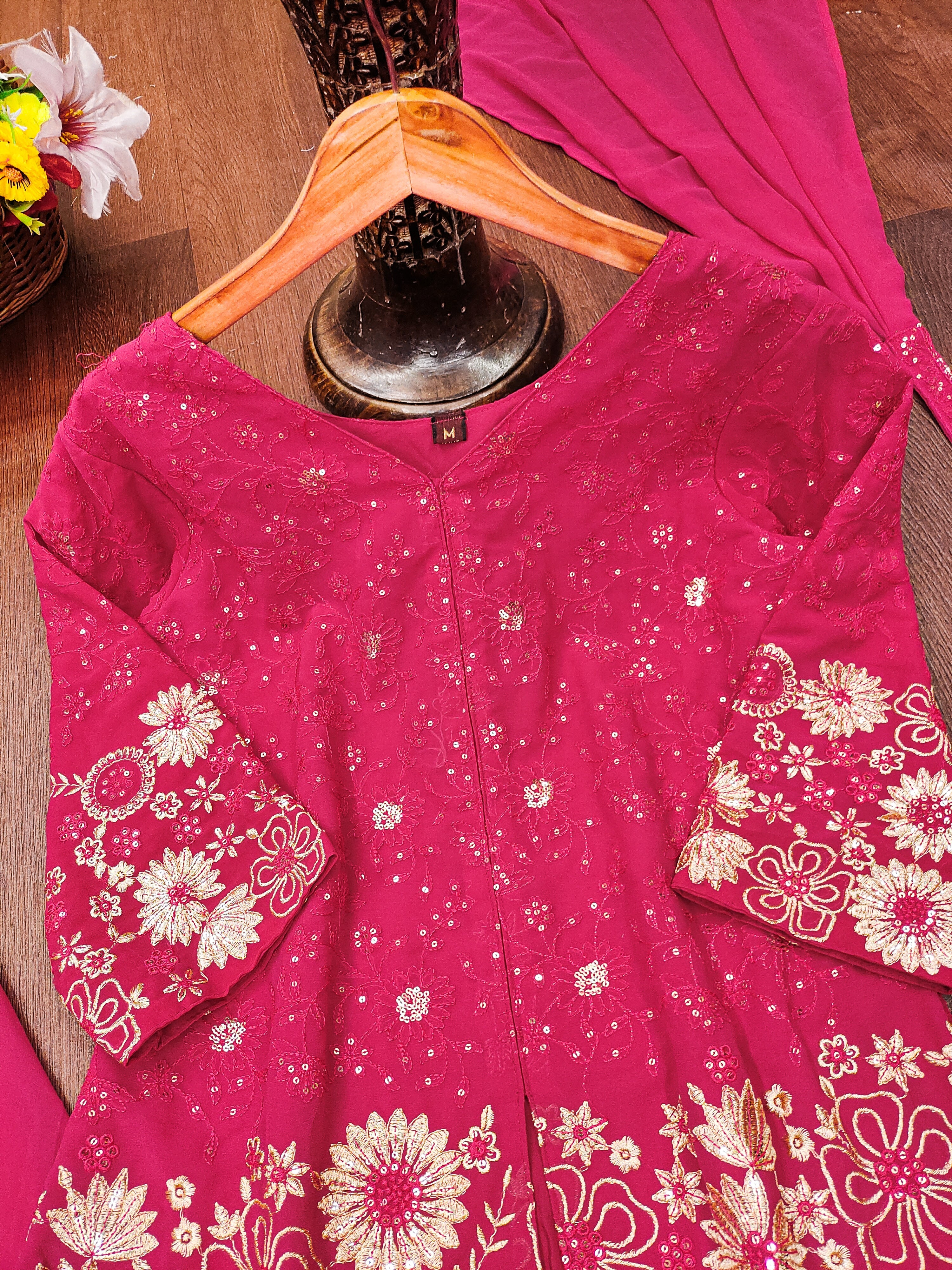 Designer Embroidered Georgette Suit Plazzo And Dupatta