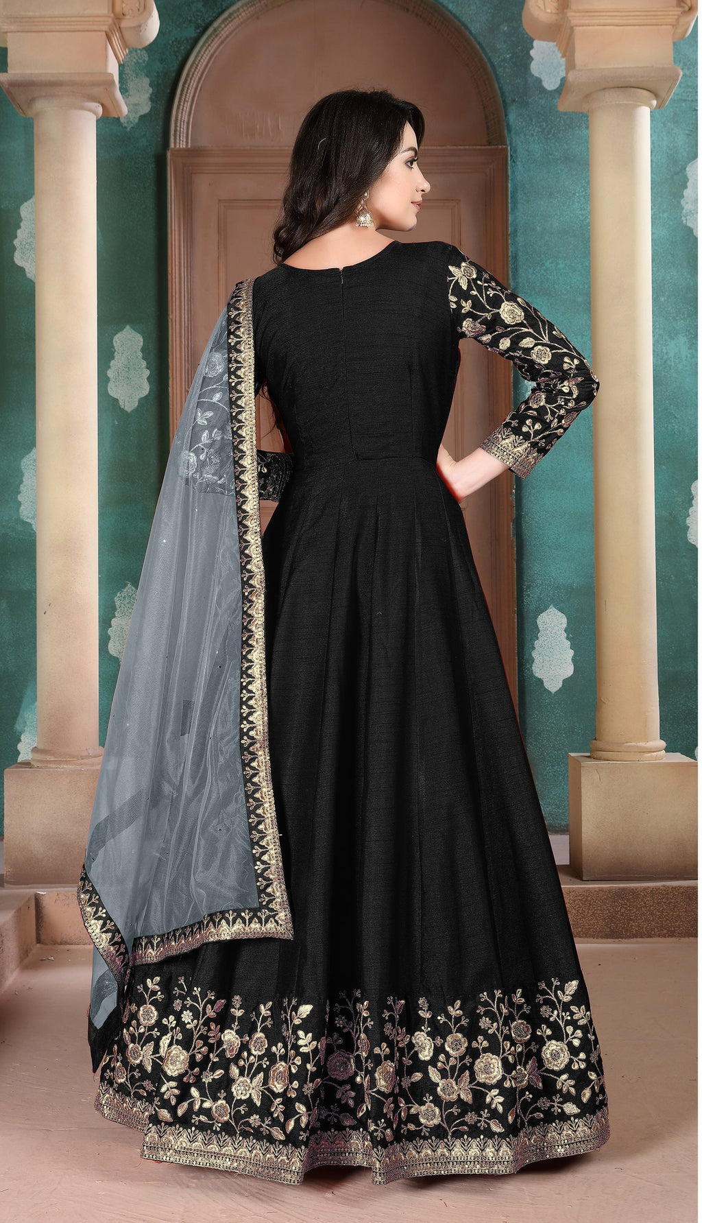 Party Wear Look Designer Anarkali Gown, Bottom And Dupatta