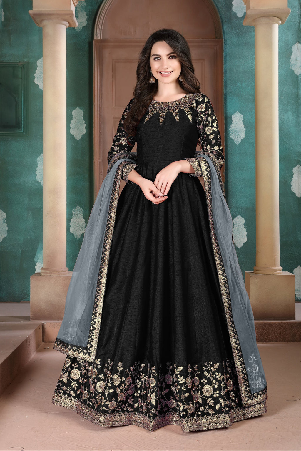 Party Wear Look Designer Anarkali Gown, Bottom And Dupatta