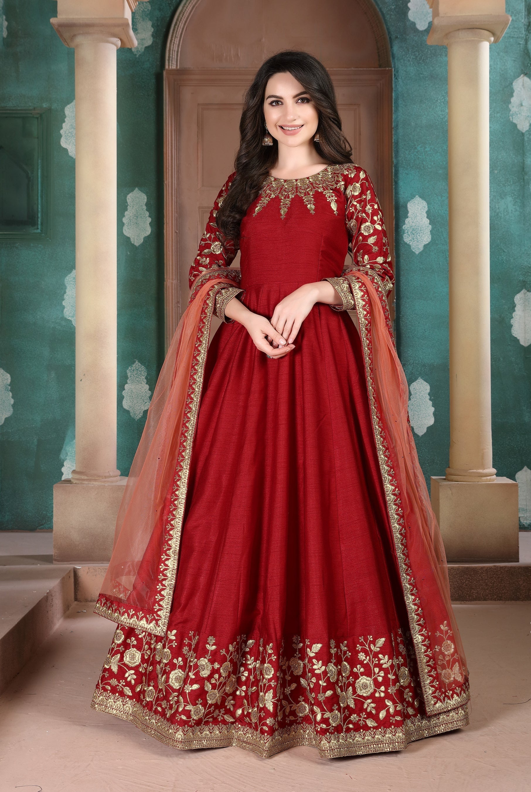 Party Wear Look Designer Anarkali Gown, Bottom And Dupatta