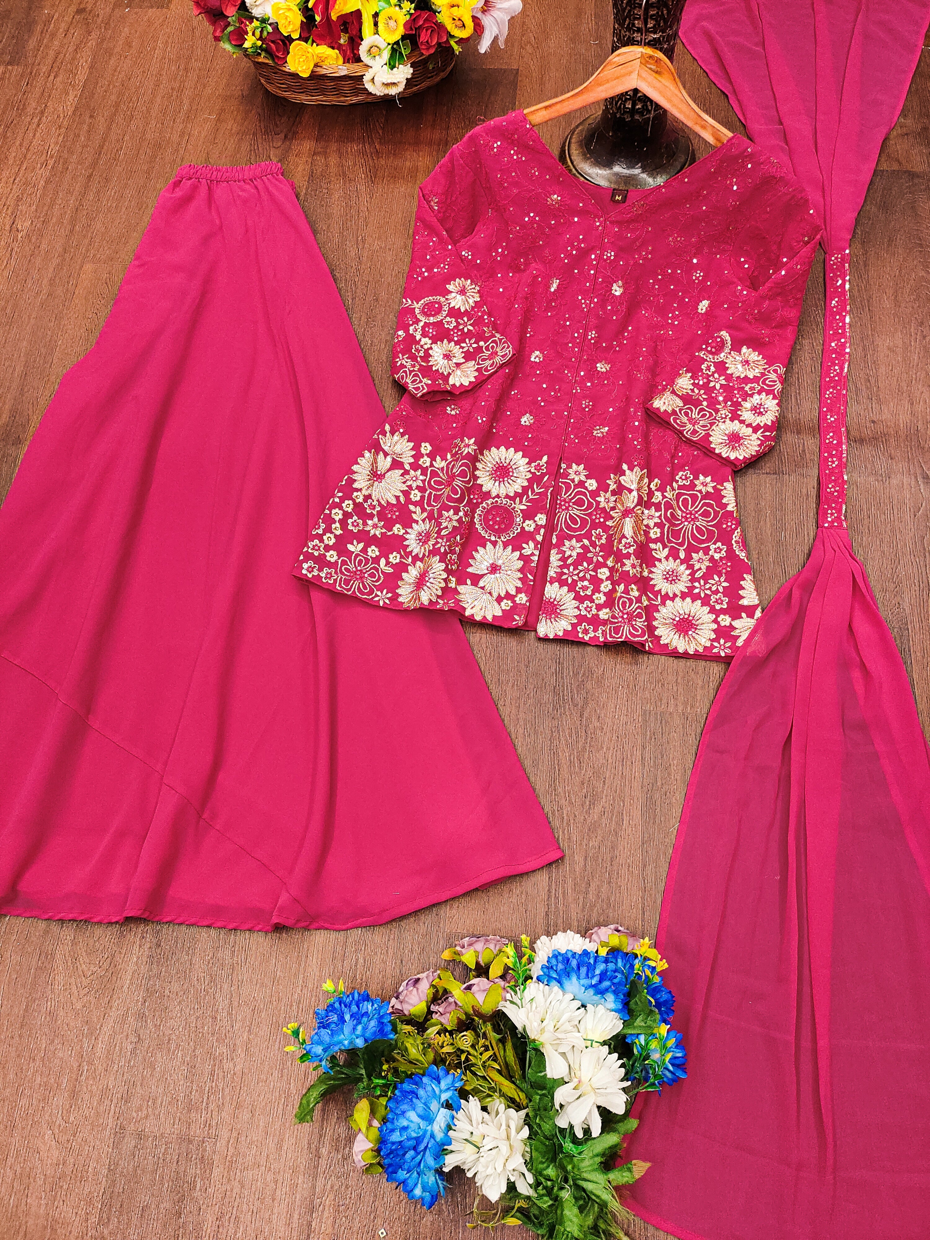 Designer Embroidered Georgette Suit Plazzo And Dupatta