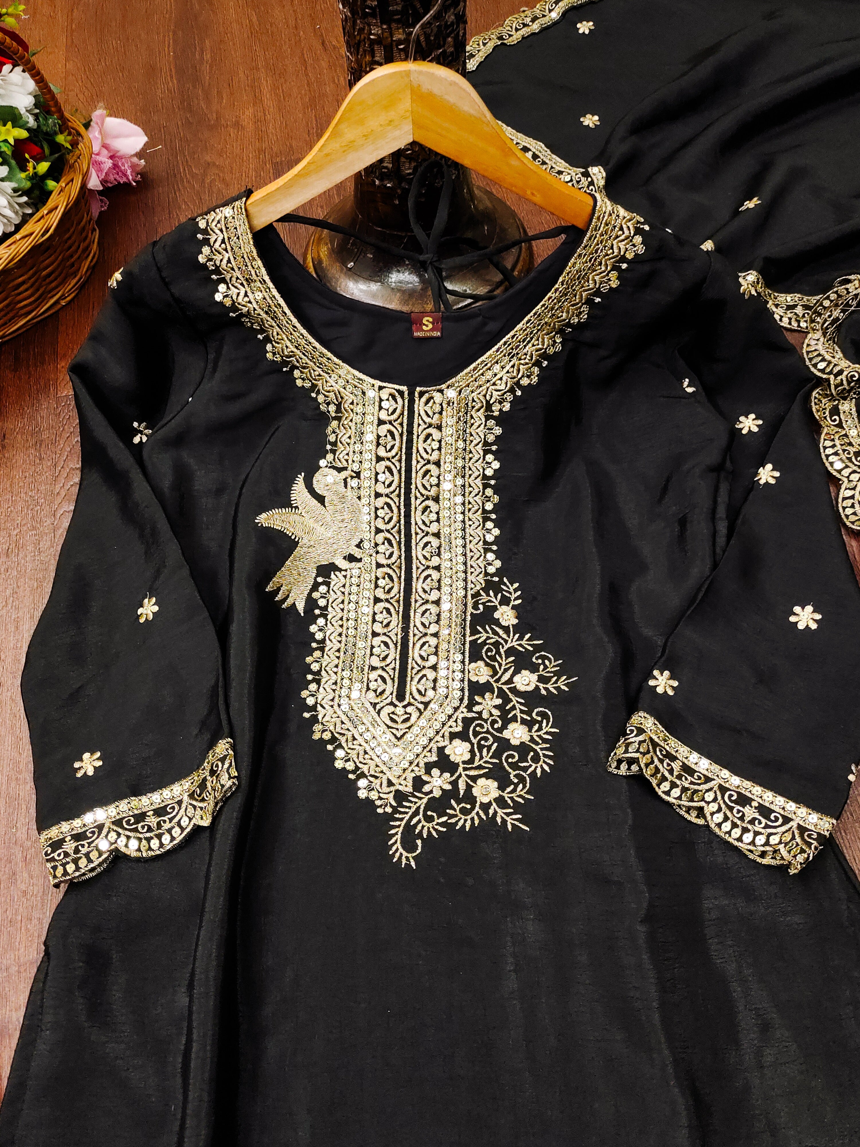 Designer Embroidered Chinon Dhoti Suit With Sequence Embroidered Work