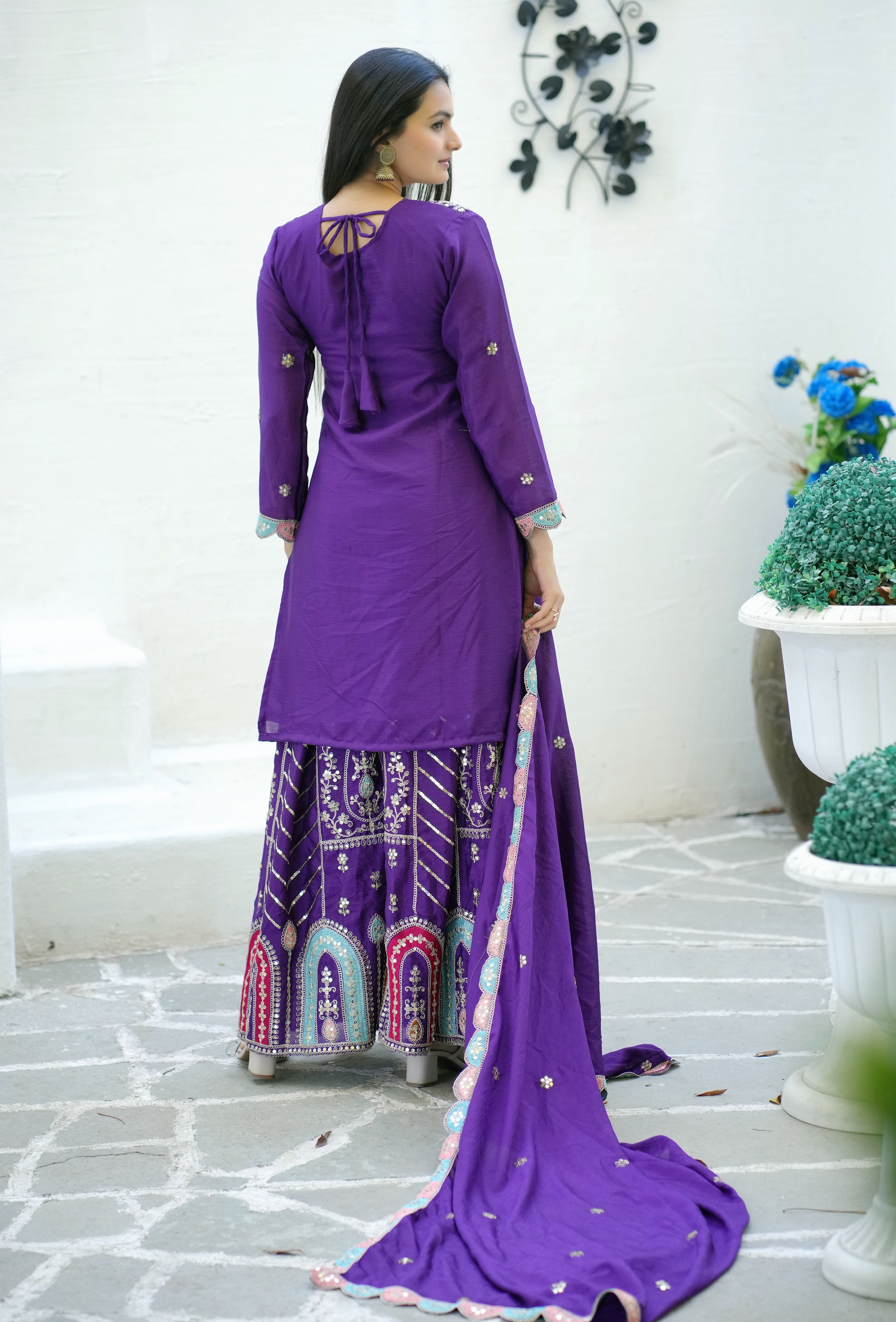 Beautiful Party Wear Suit With Sequence Embroidered Work