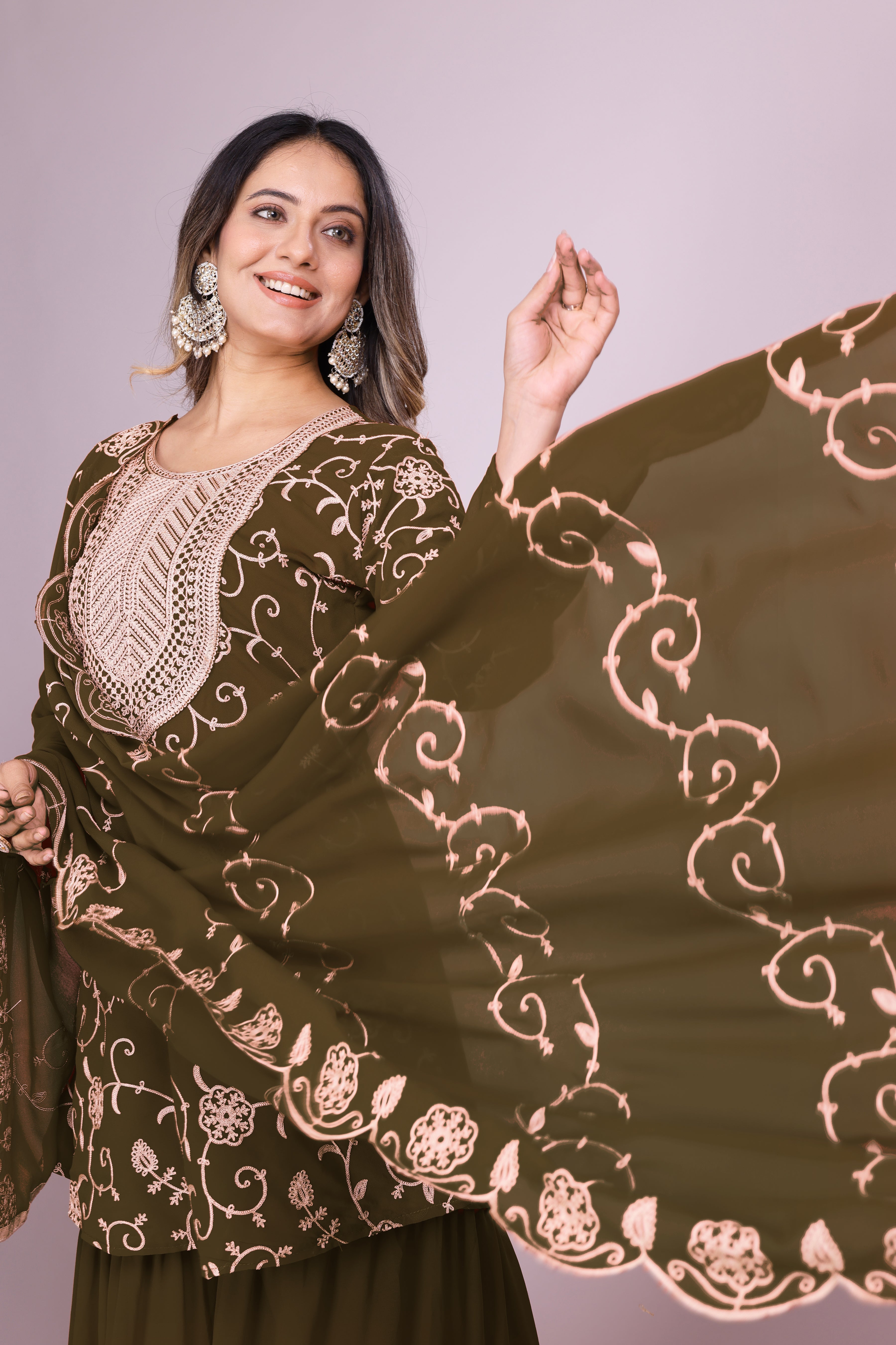 Designer Embroidered Georgette Sharara Suit With Dupatta