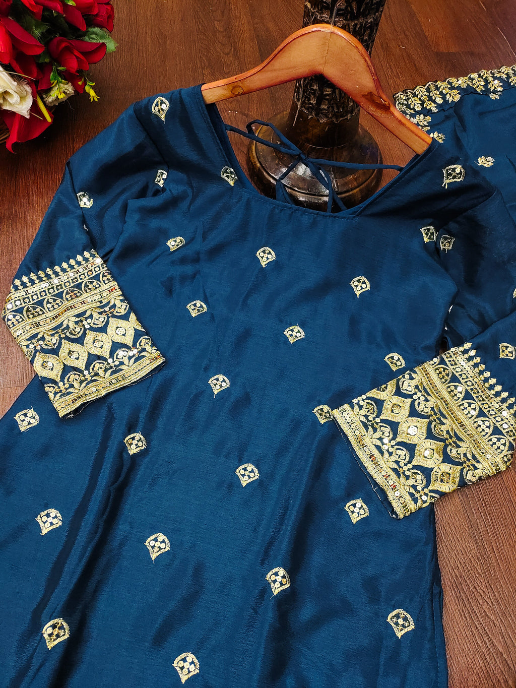 Designer Embroidered Chinon Suit With Sequence Embroidered Work