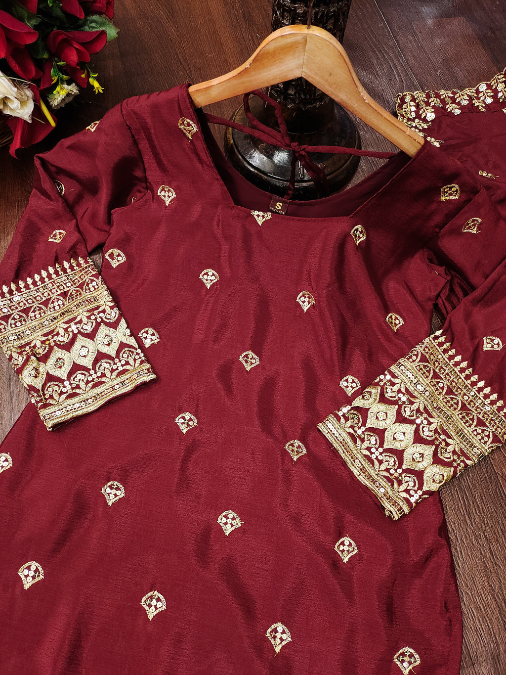 Designer Embroidered Chinon Suit With Sequence Embroidered Work