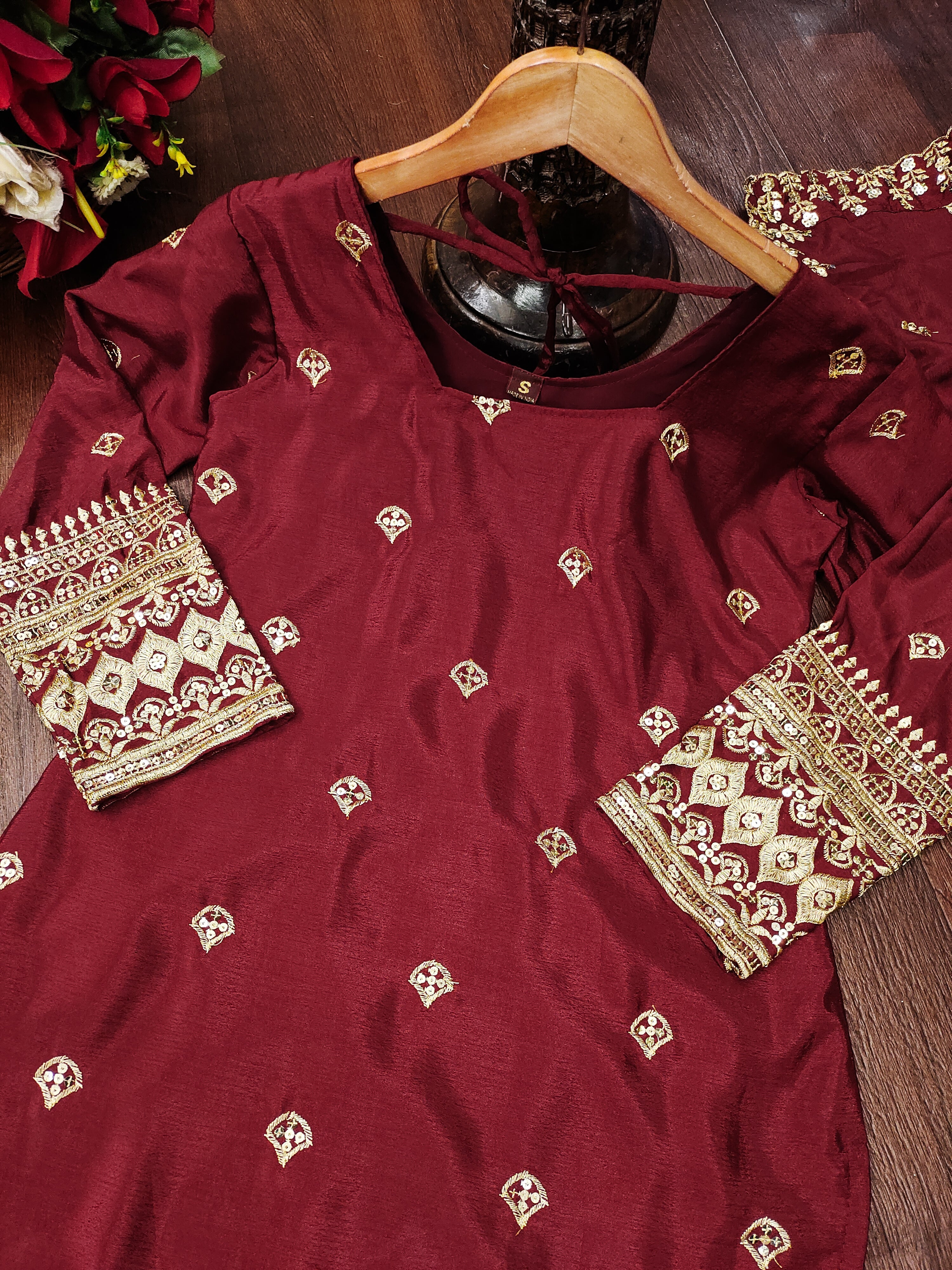 Designer Embroidered Chinon Suit With Sequence Embroidered Work