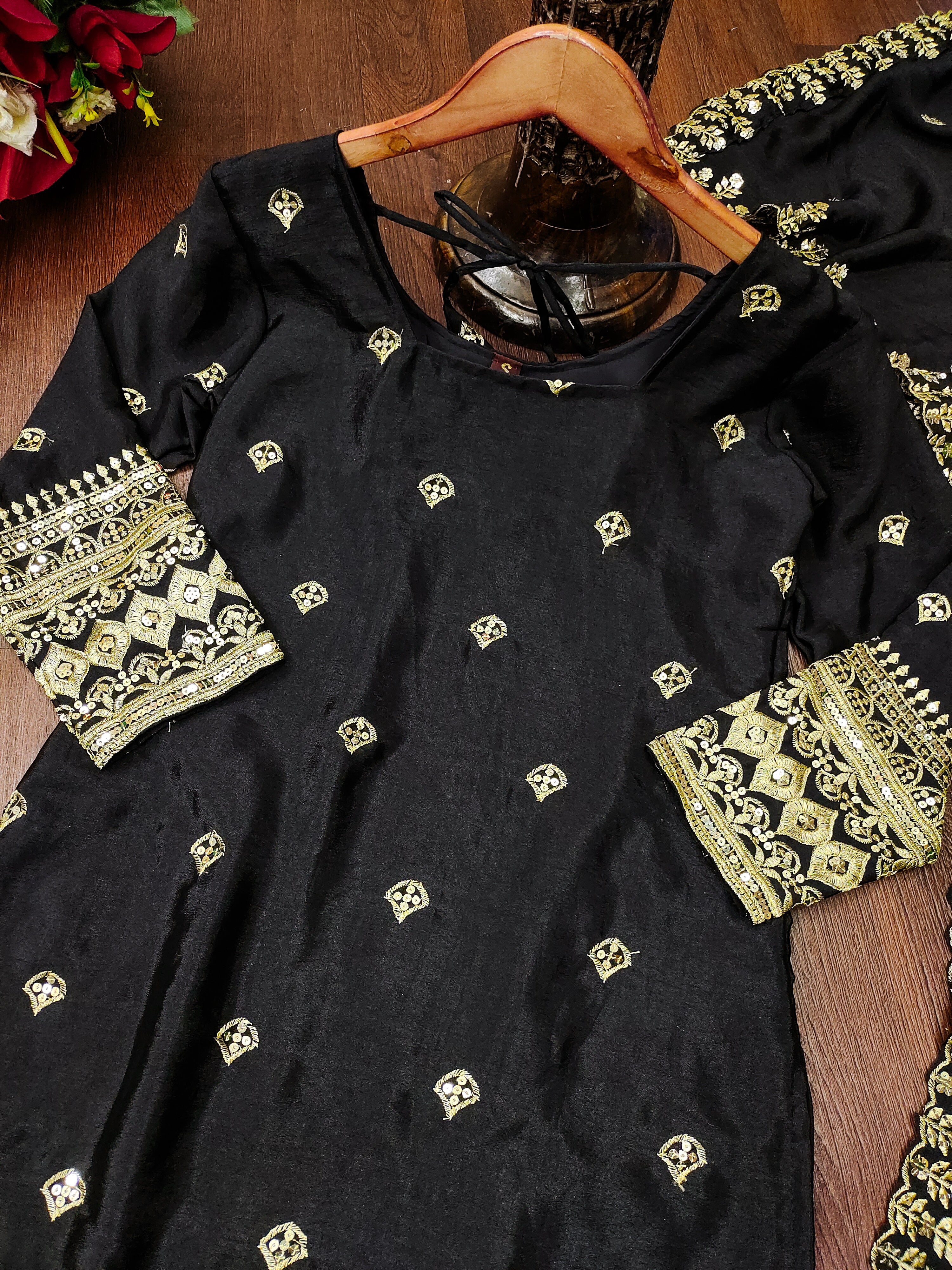 Designer Embroidered Chinon Suit With Sequence Embroidered Work