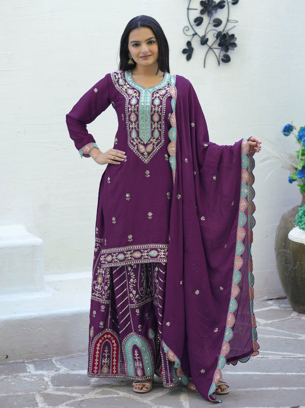 Beautiful Party Wear Suit With Sequence Embroidered Work