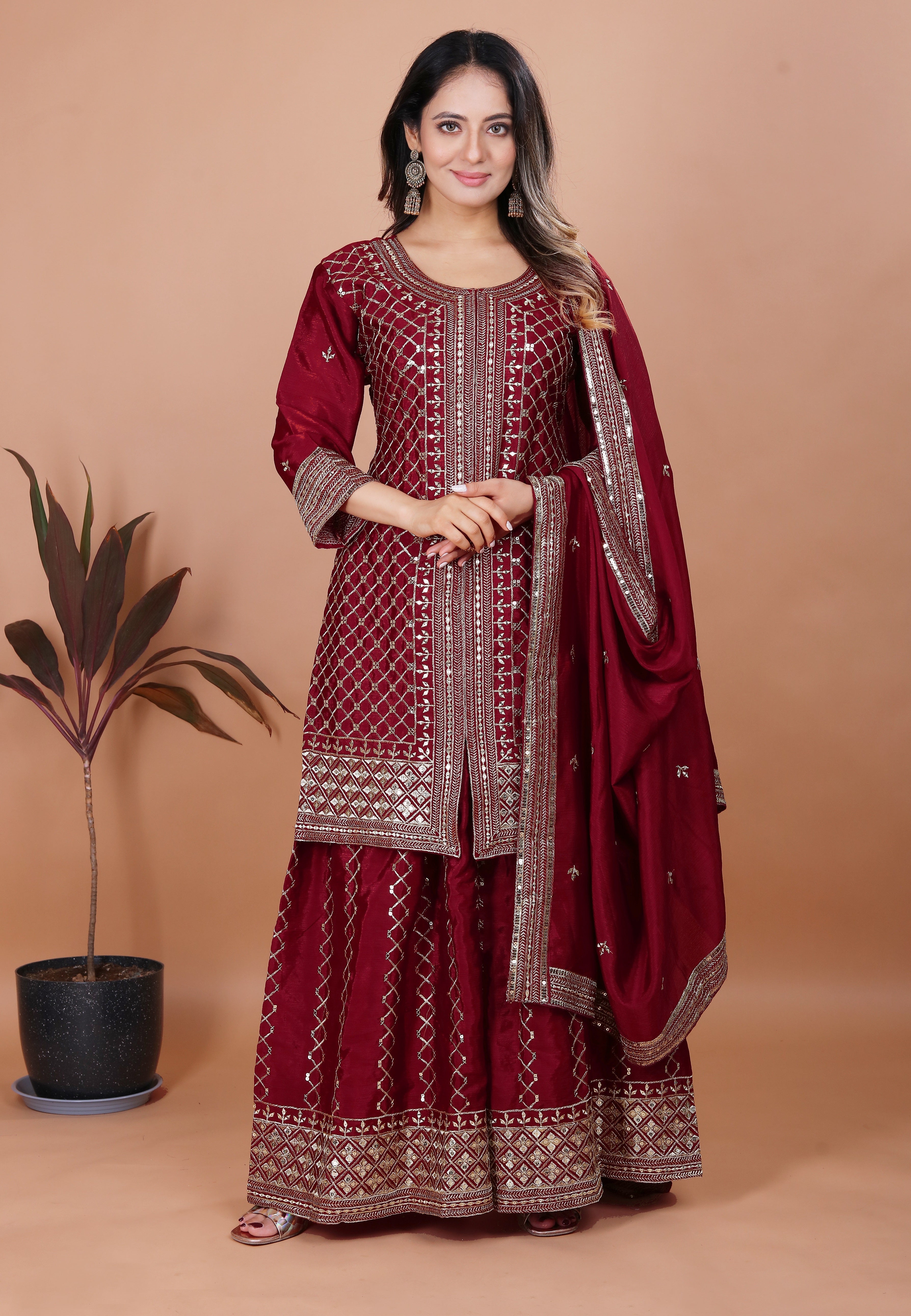 Designer Embroidered Sharara Suit With Sequence Embroidered Work
