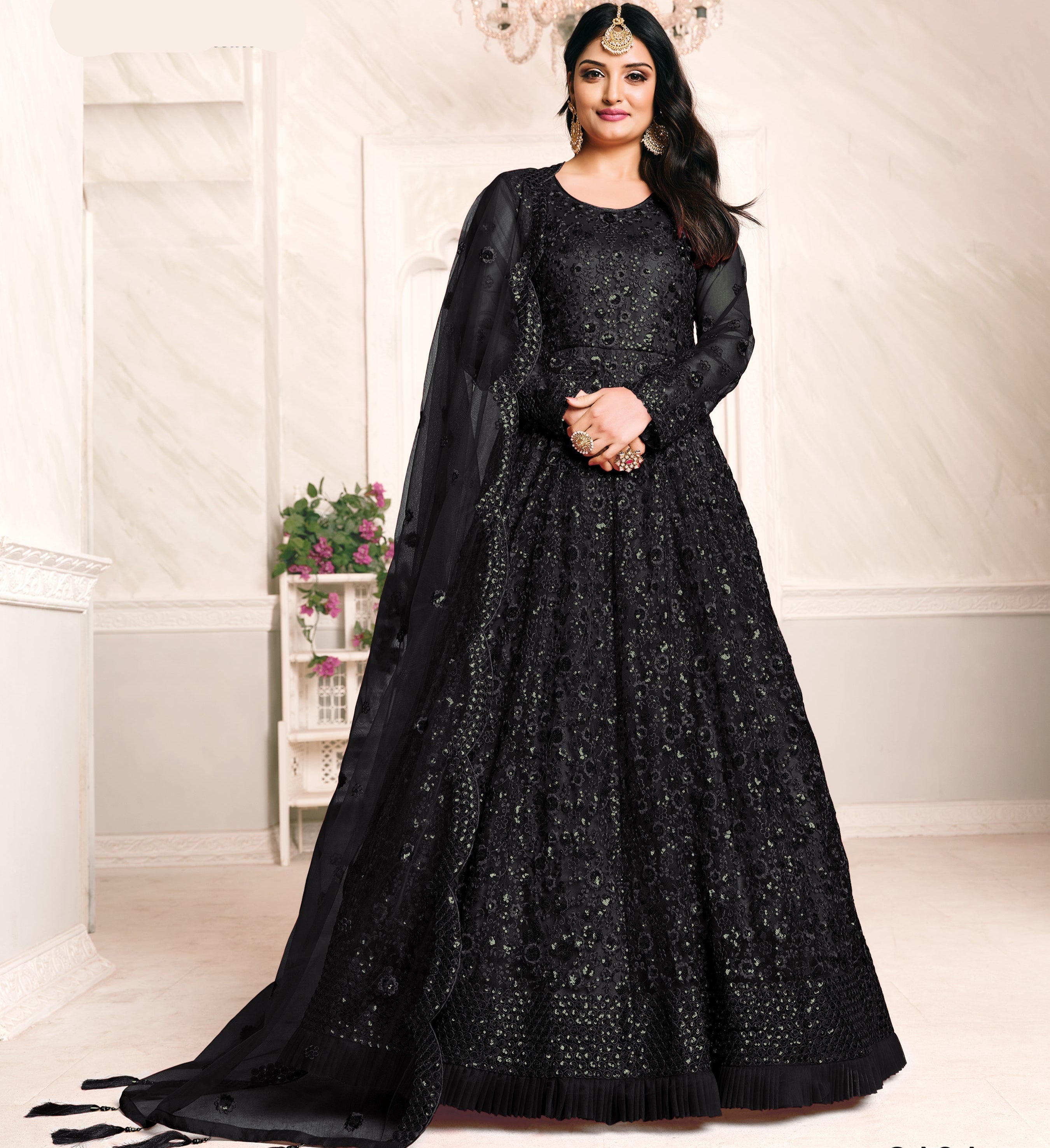 Party Wear Look Gown-Bottom And Dupatta With Thread & Sequence Work