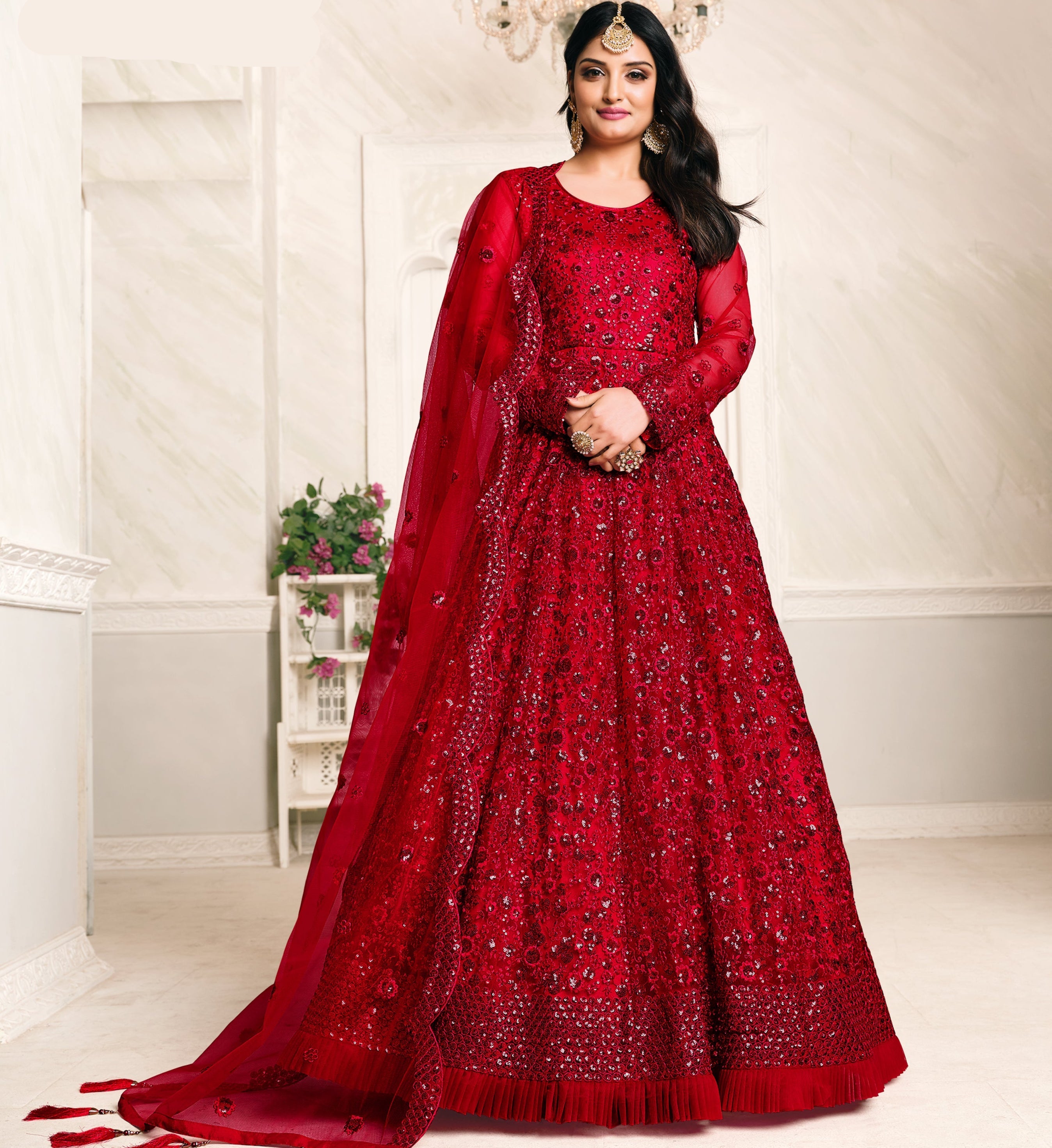 Party Wear Look Gown-Bottom And Dupatta With Thread & Sequence Work