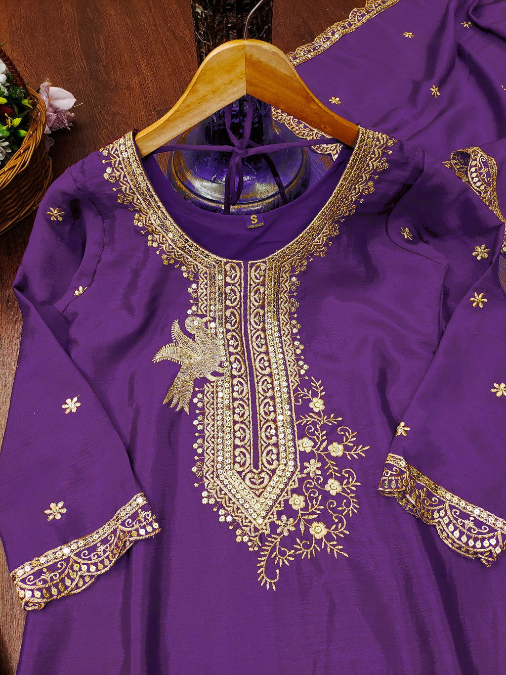 Designer Embroidered Chinon Dhoti Suit With Sequence Embroidered Work