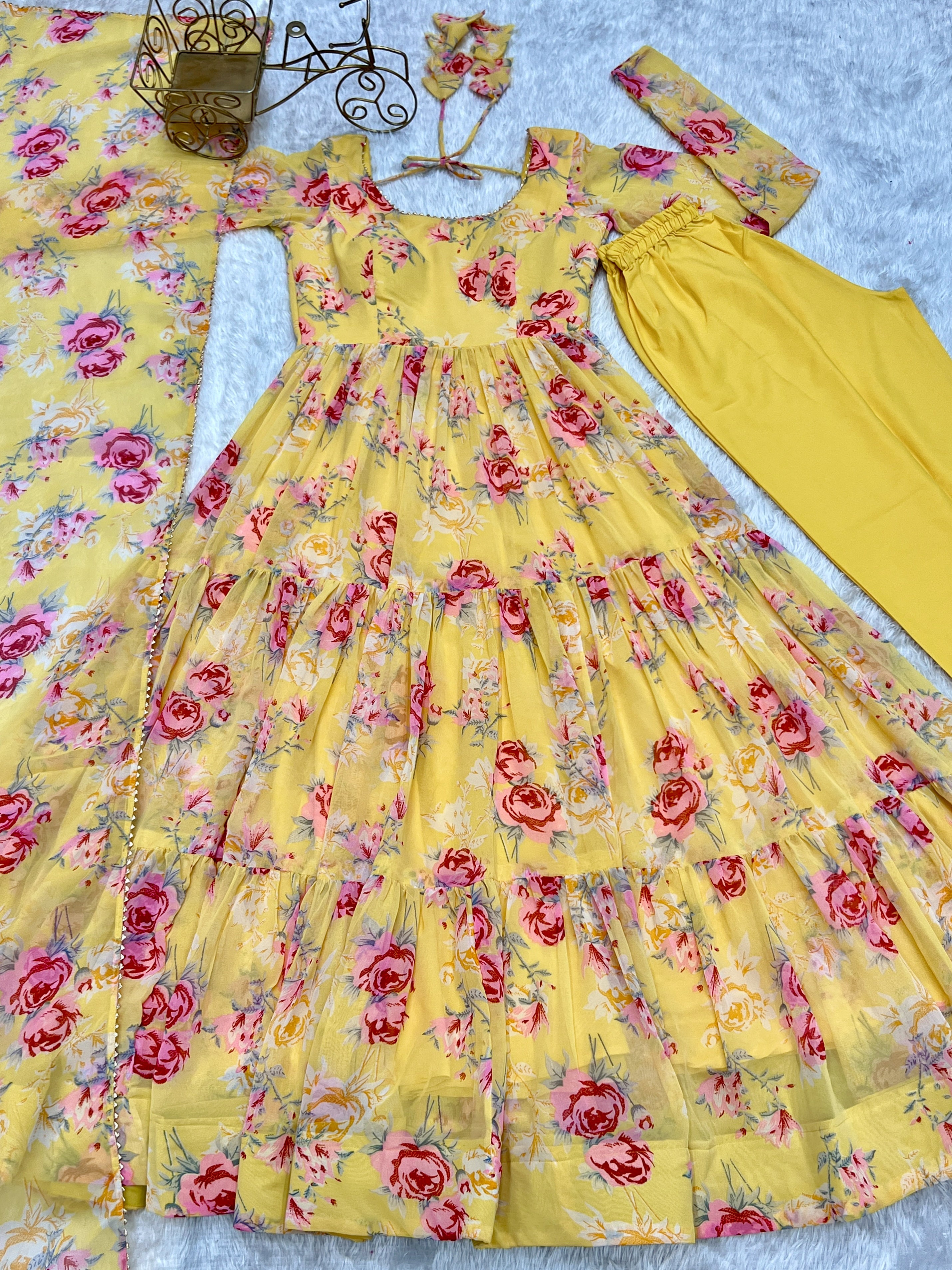 Designer Party Wear Look Anarkali Gown And Pent With Dupatta