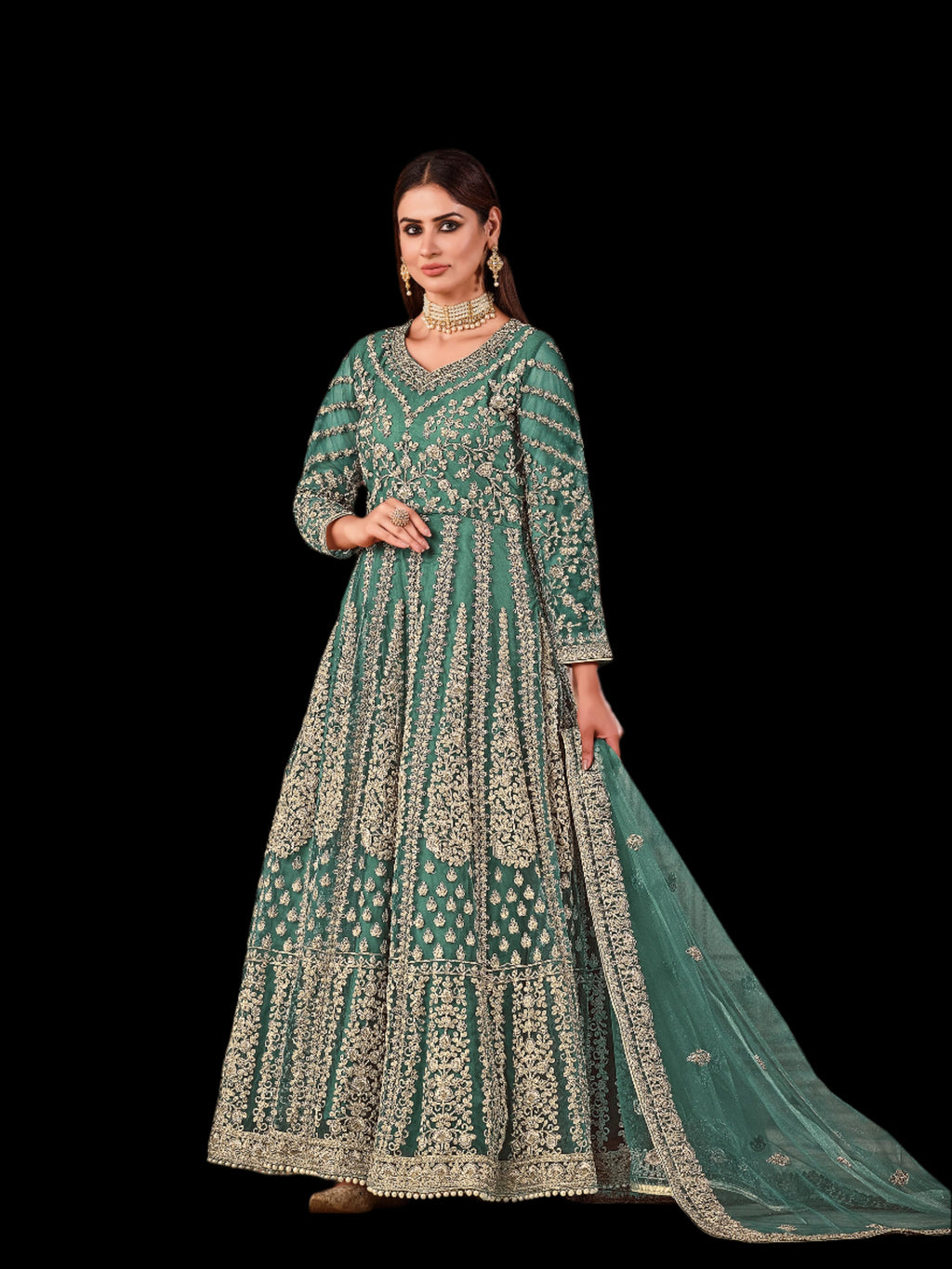 Designer Party Wear Gown With Thread & Sequence Work