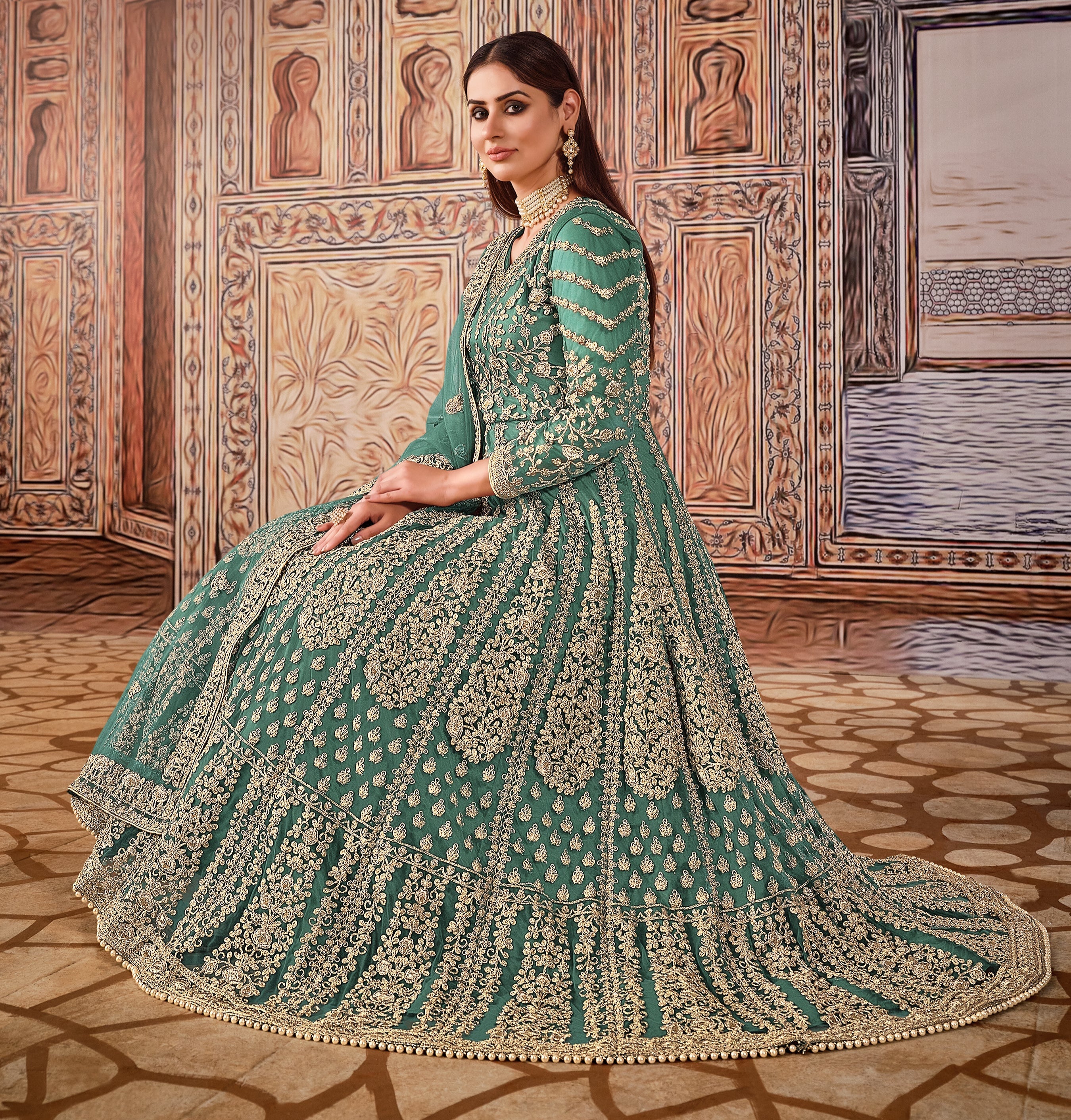 Designer Party Wear Gown With Thread & Sequence Work