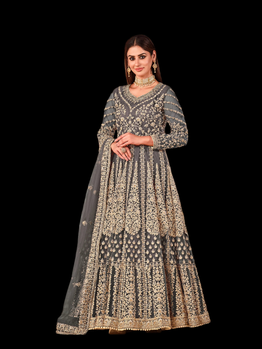 Designer Party Wear Gown With Thread & Sequence Work