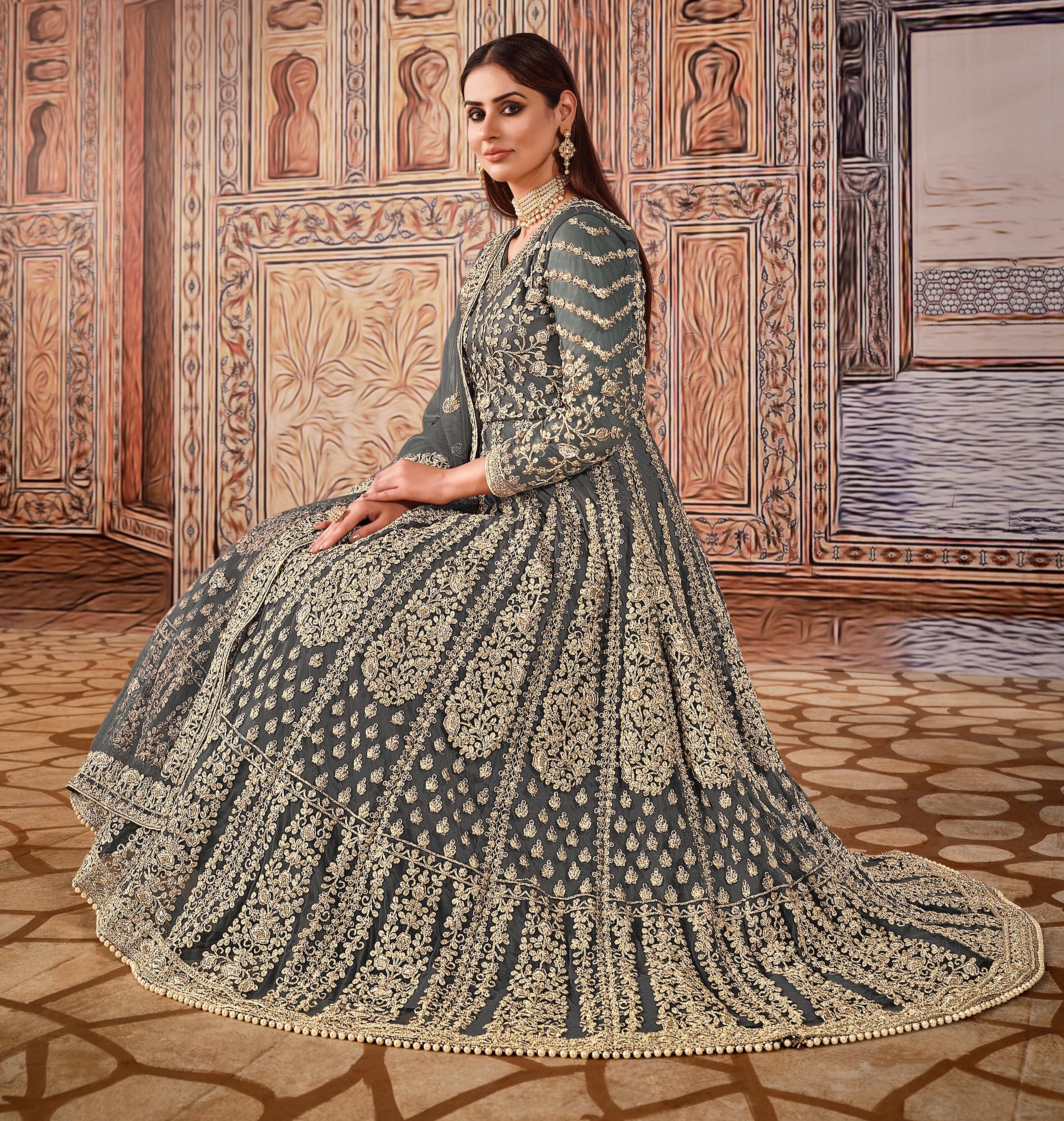 Designer Party Wear Gown With Thread & Sequence Work