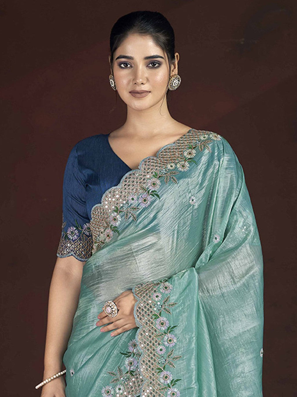 Beautiful Saree With Beautiful Floral Embroidered Work of Multi Thread