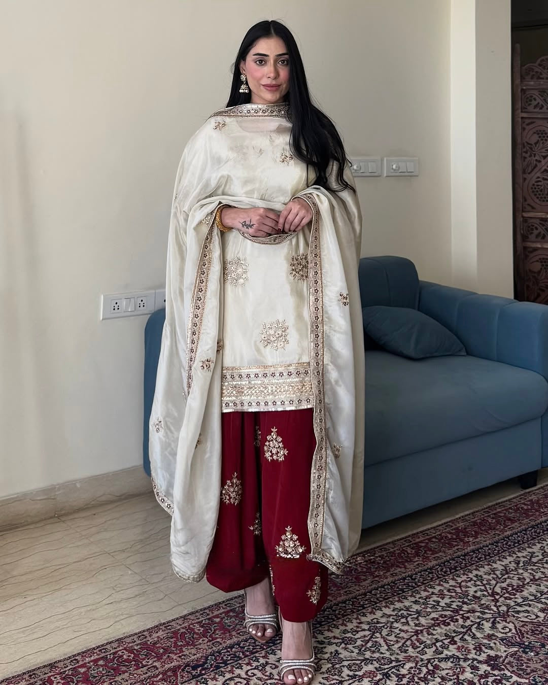 Beautiful Suit Plazzo And Dupatta With Sequence Embroidered Work