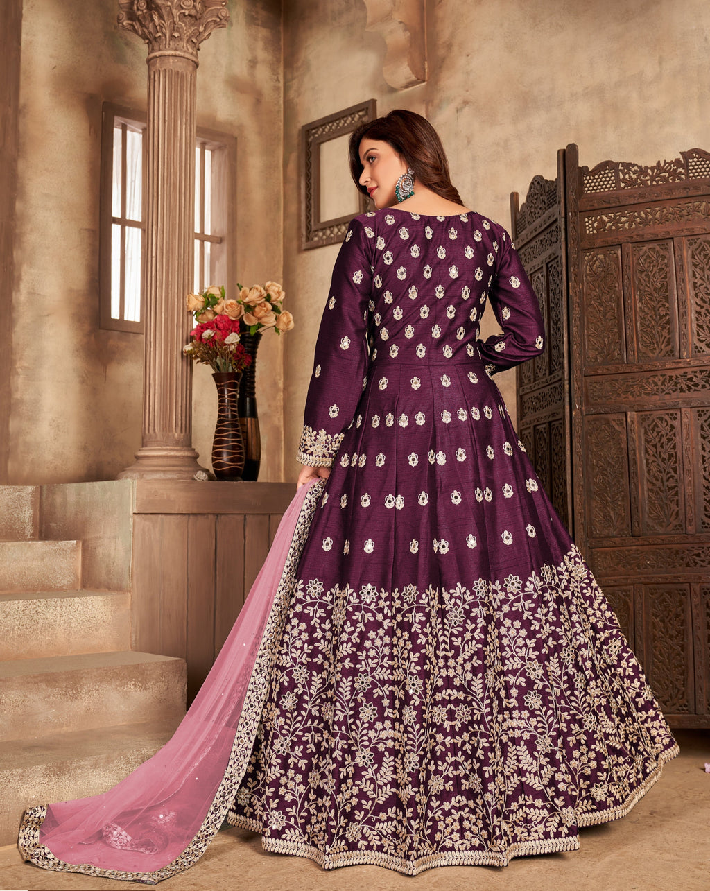 Party Wear Designer Gown-Bottom And Dupatta With Real Mirror Work