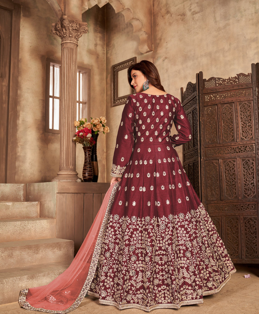 Party Wear Designer Gown-Bottom And Dupatta With Real Mirror Work