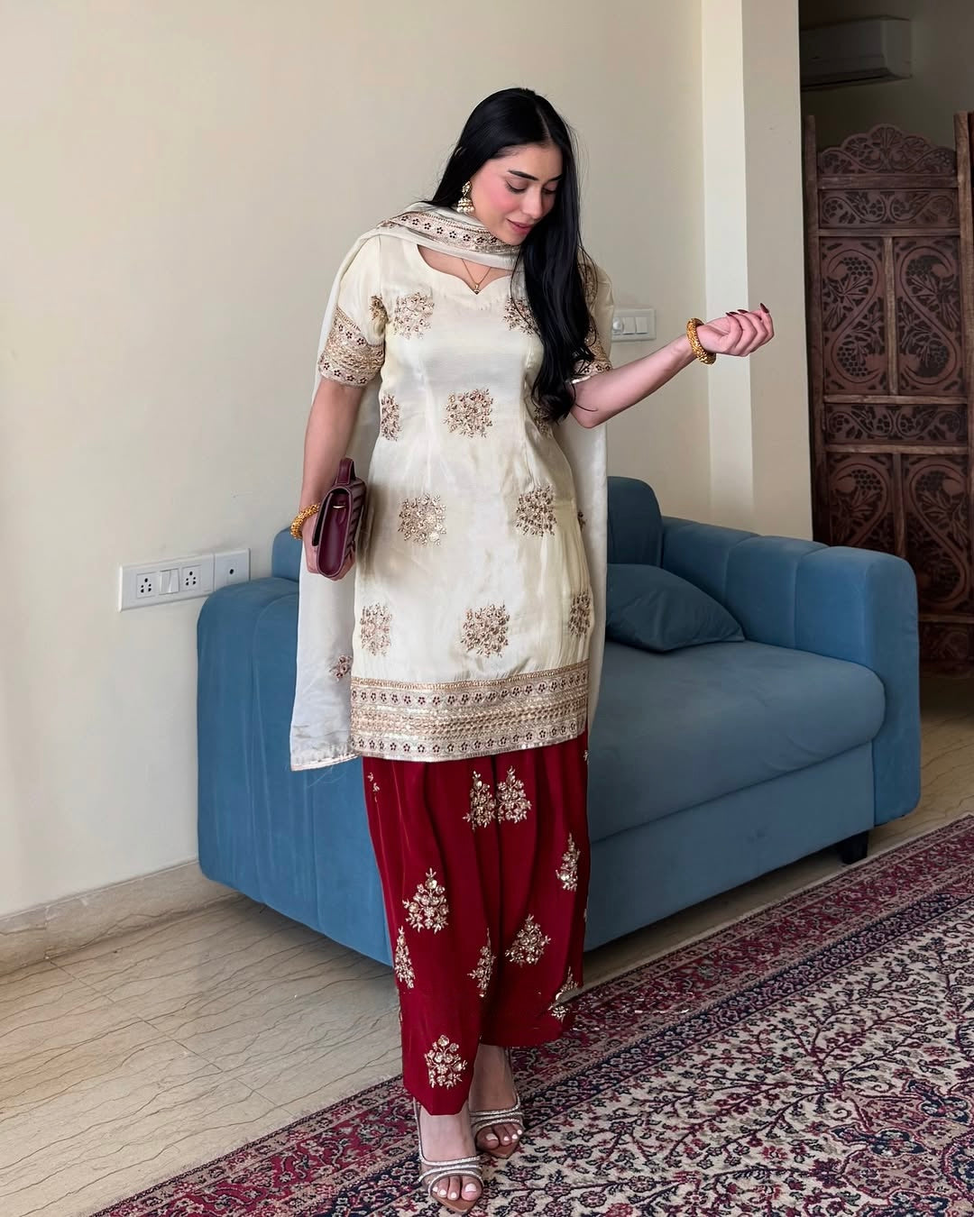 Beautiful Suit Plazzo And Dupatta With Sequence Embroidered Work