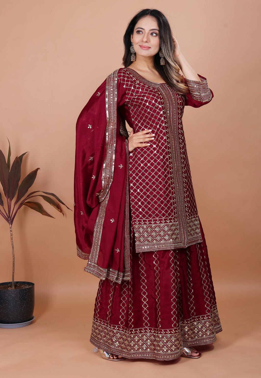 Designer Embroidered Sharara Suit With Sequence Embroidered Work