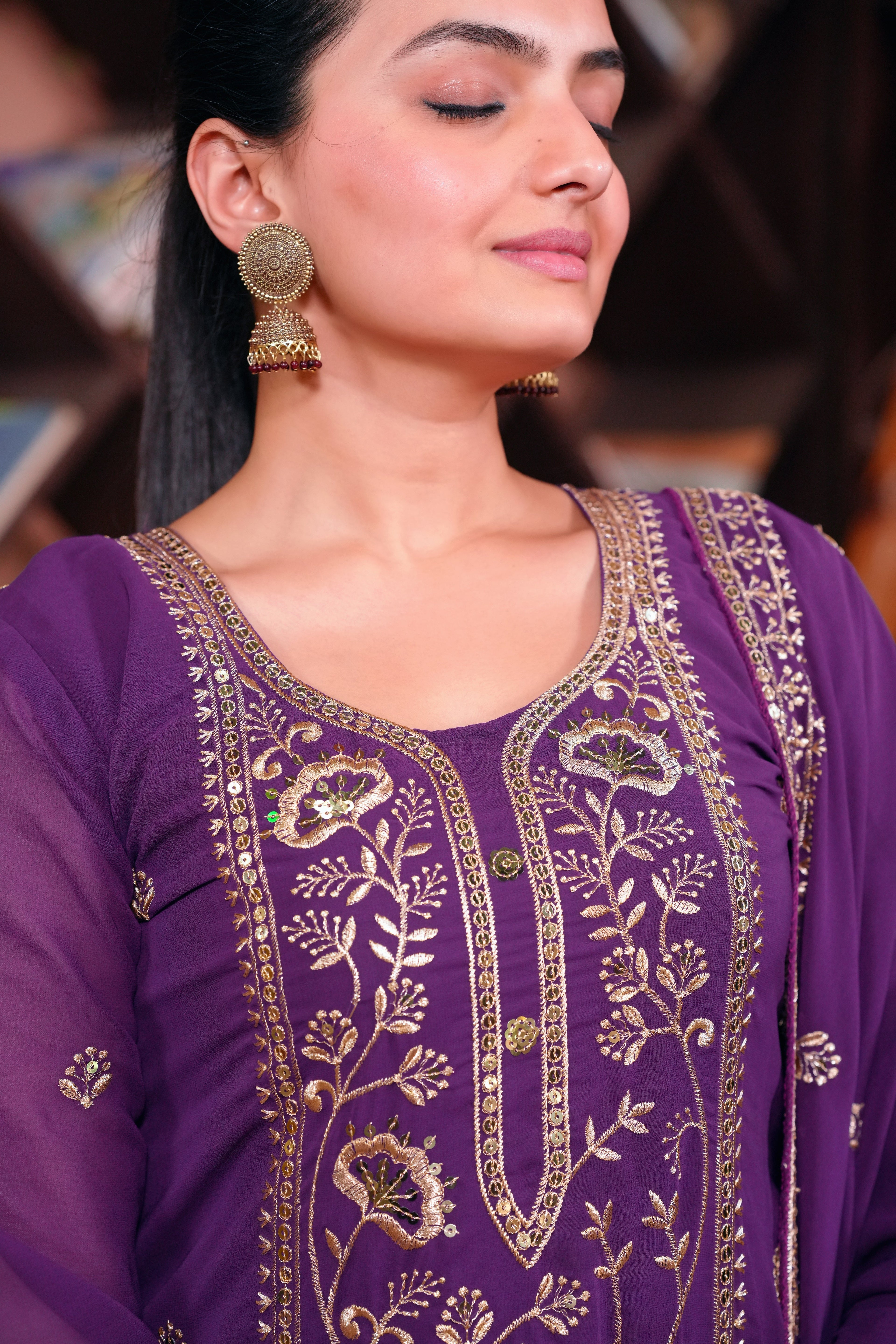 Designer Embroidered Sharara Suit With Sequence Embroidered Work