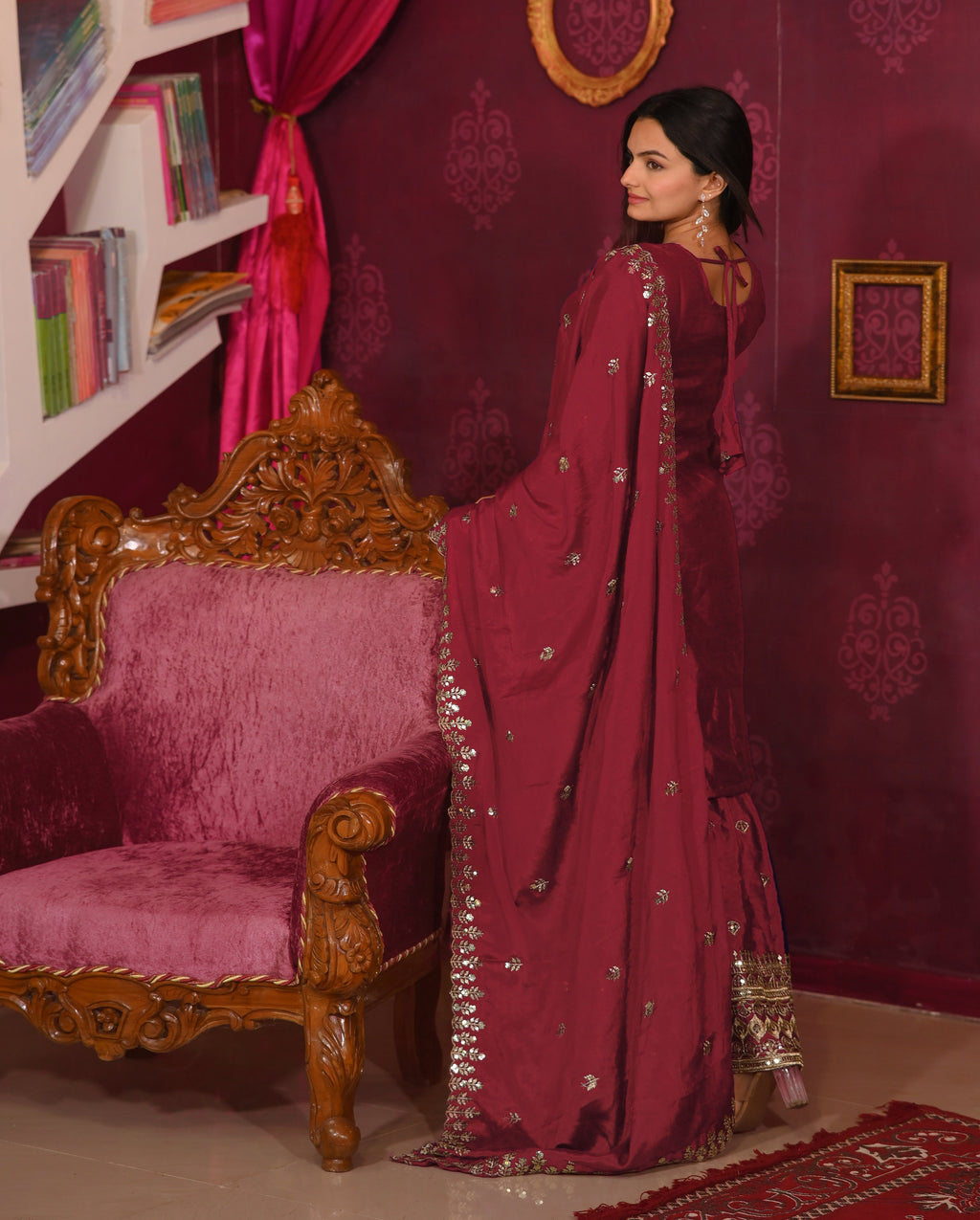 Designer Embroidered Chinon Suit With Sequence Embroidered Work