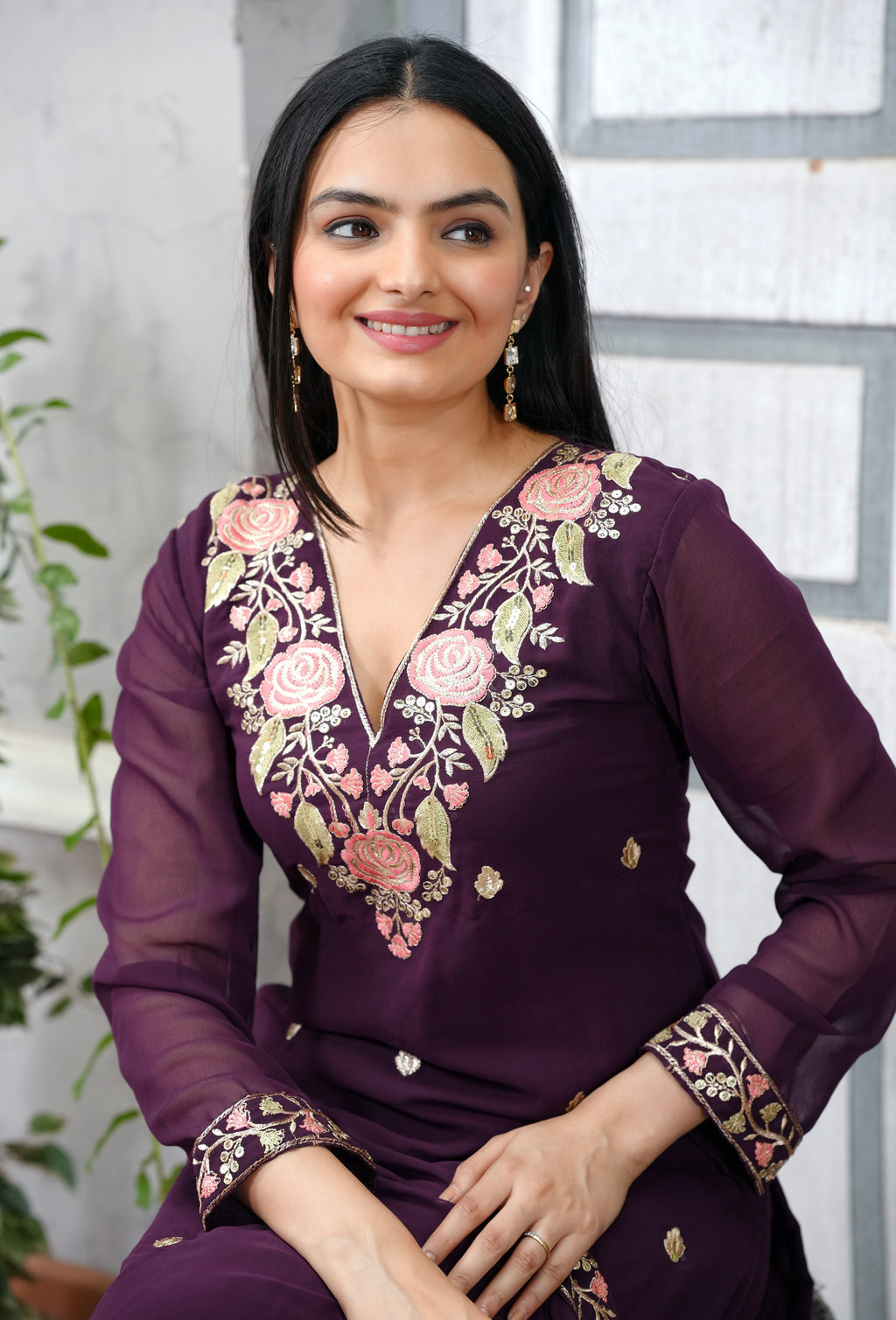 Designer Embroidered Georgette Suit With Sequence Embroidered Work