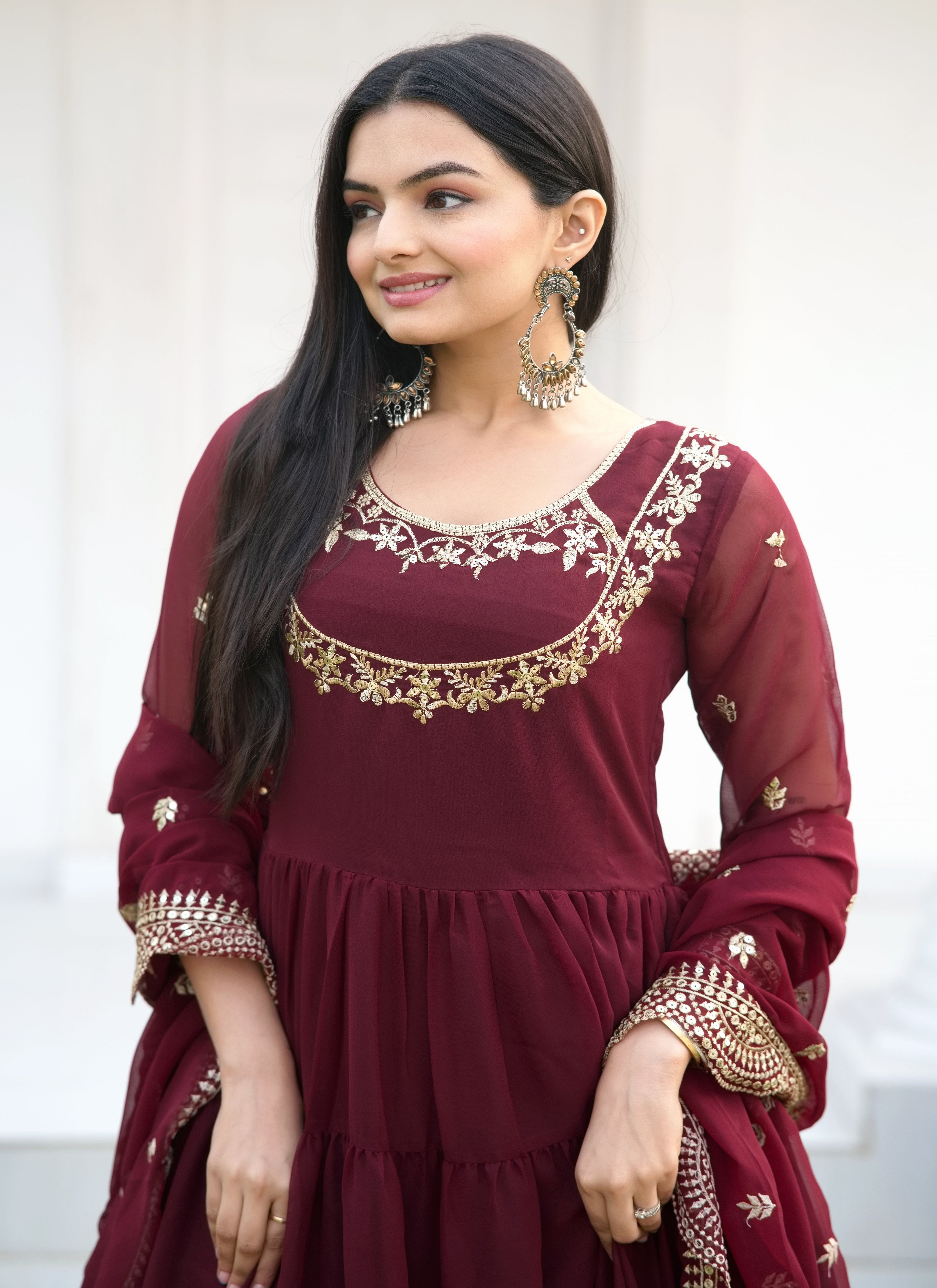 Designer Embroidered Georgette Gown With Sequence Embroidered Work