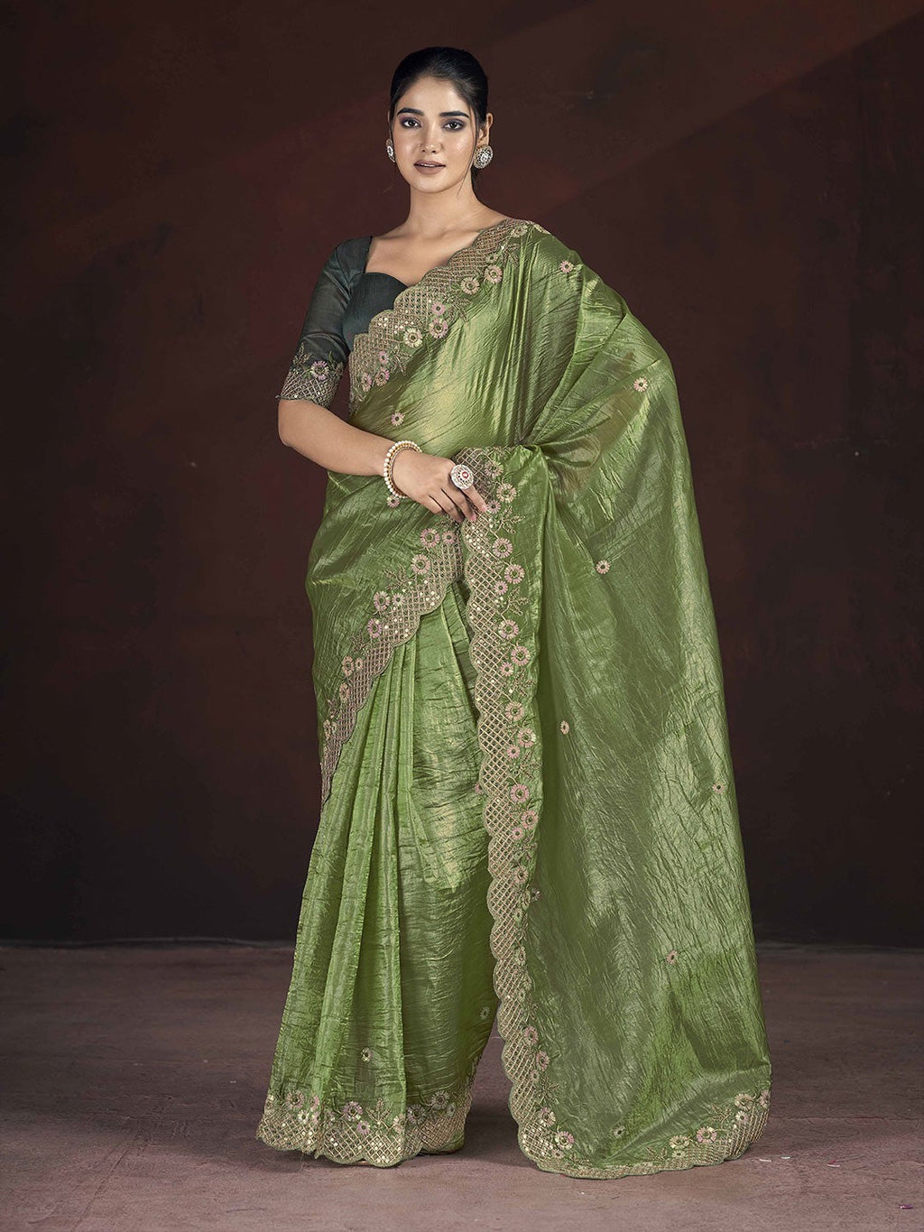 Beautiful Saree With Beautiful Floral Embroidered Work of Multi Thread