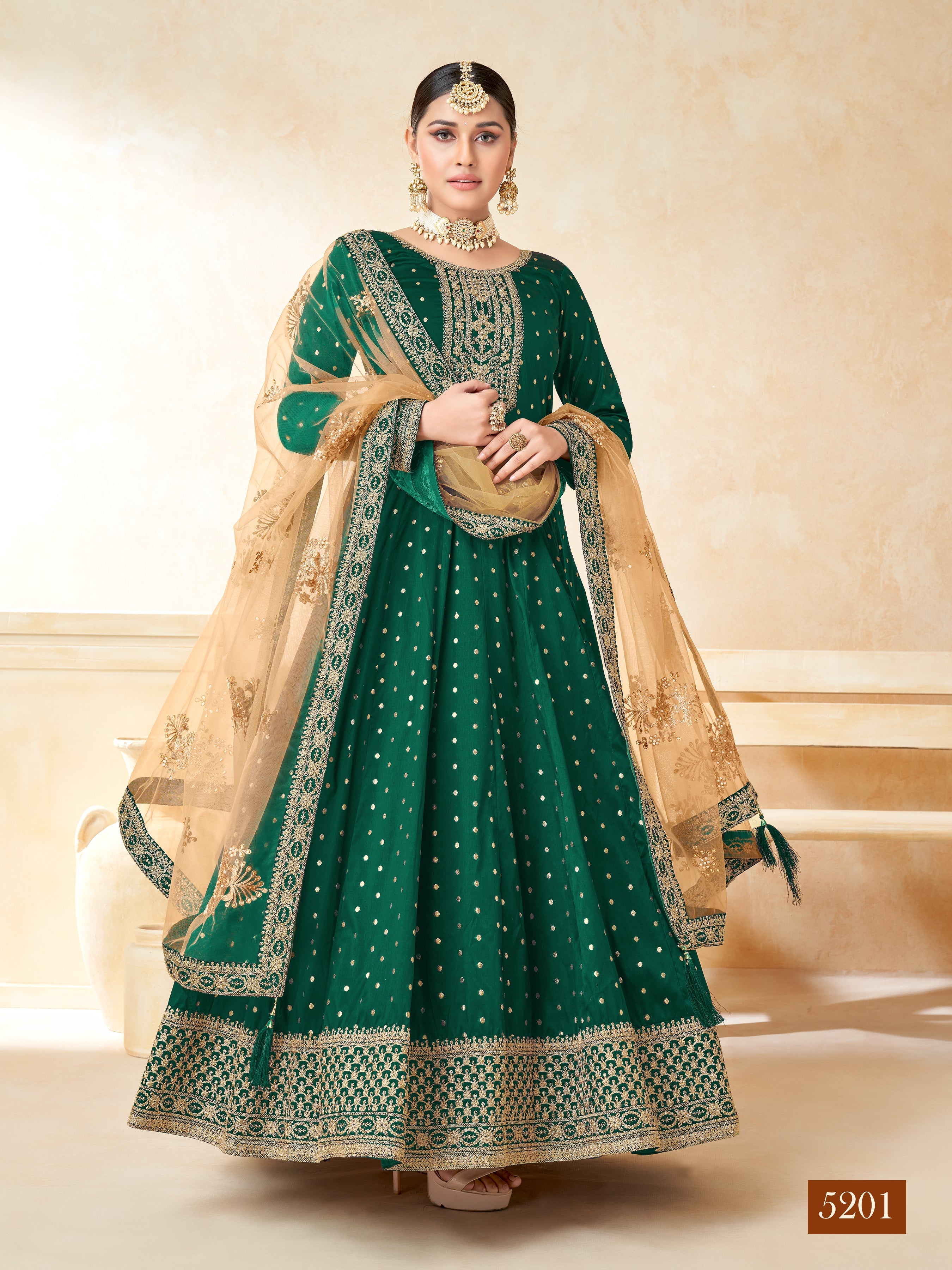 Designer Party Wear Anarkali Gown, Bottom And Dupatta
