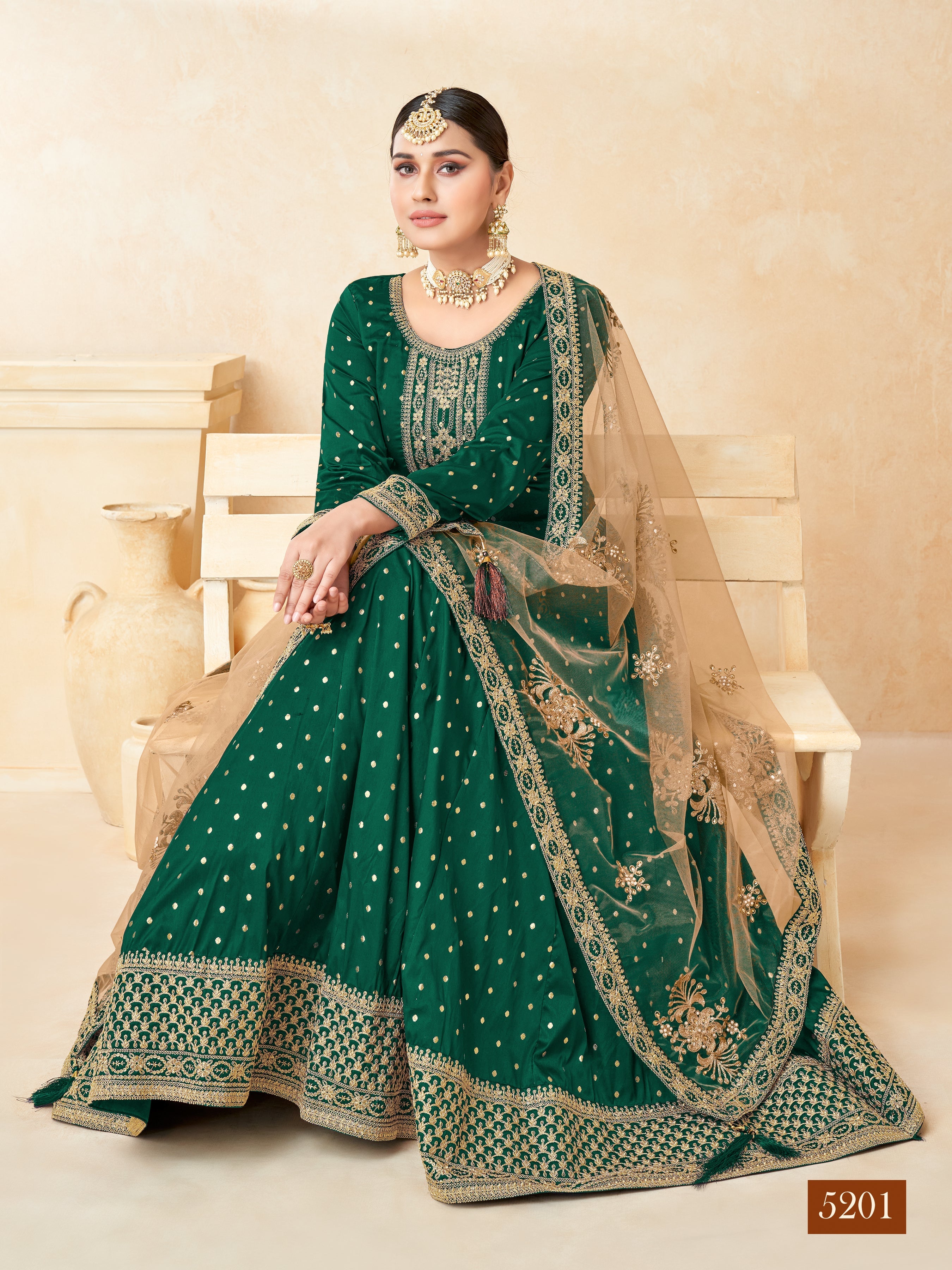 Designer Party Wear Anarkali Gown, Bottom And Dupatta