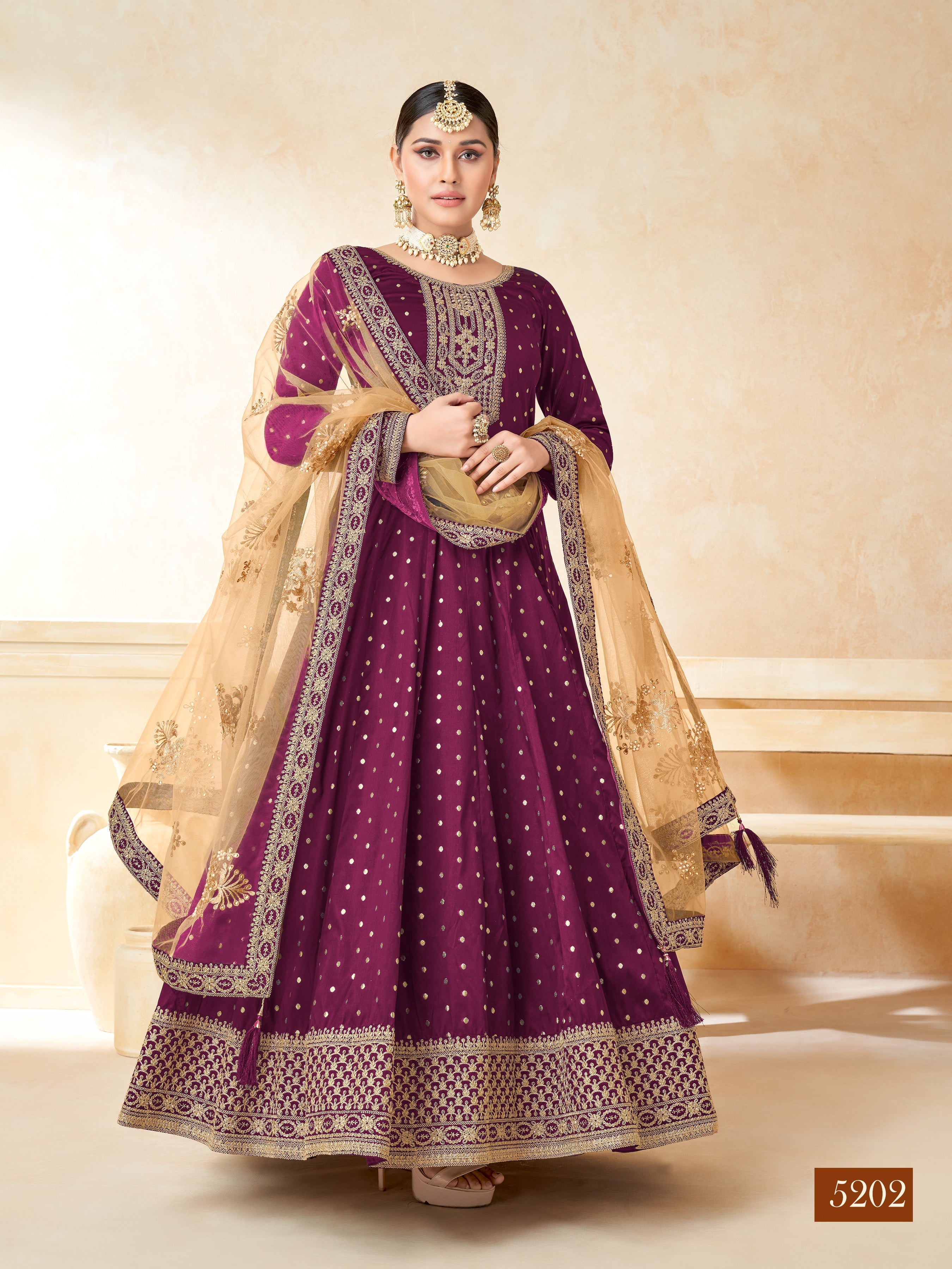 Designer Party Wear Anarkali Gown, Bottom And Dupatta