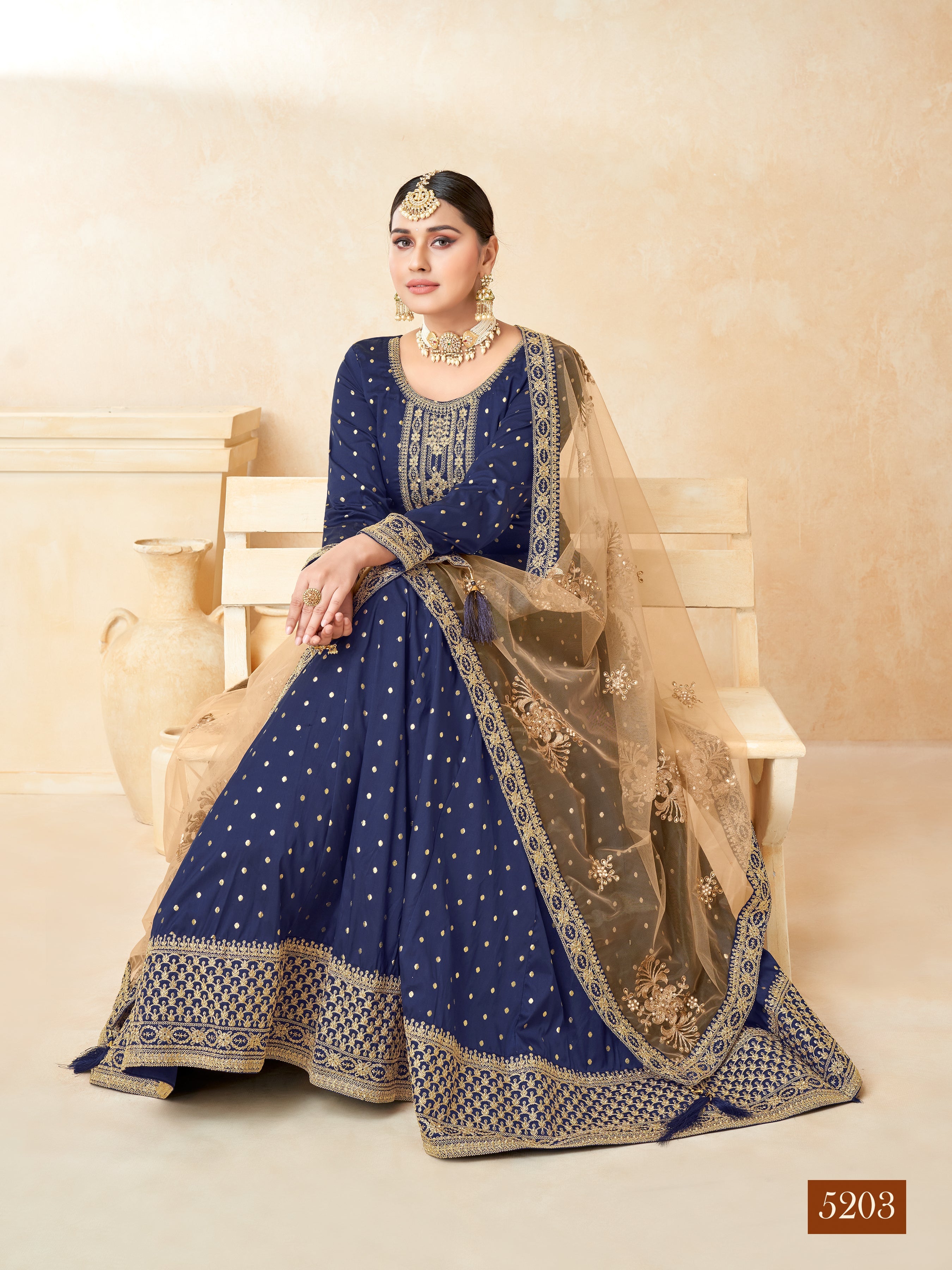 Designer Party Wear Anarkali Gown, Bottom And Dupatta